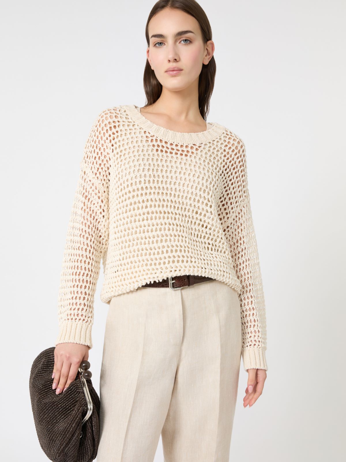 Linen and cotton yarn mesh jumper - ECRU - Weekend - 4