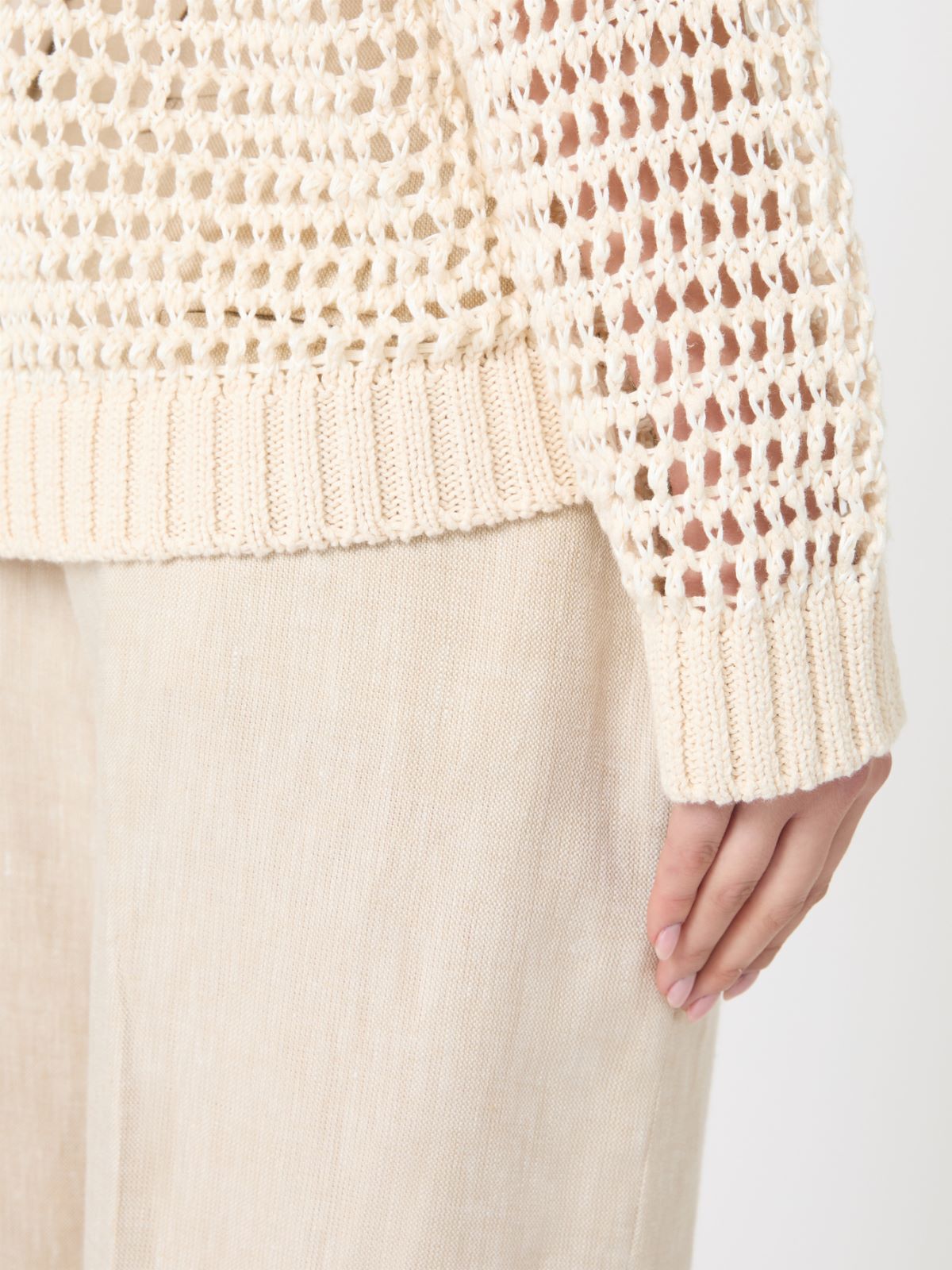 Linen and cotton yarn mesh jumper - ECRU - Weekend - 5
