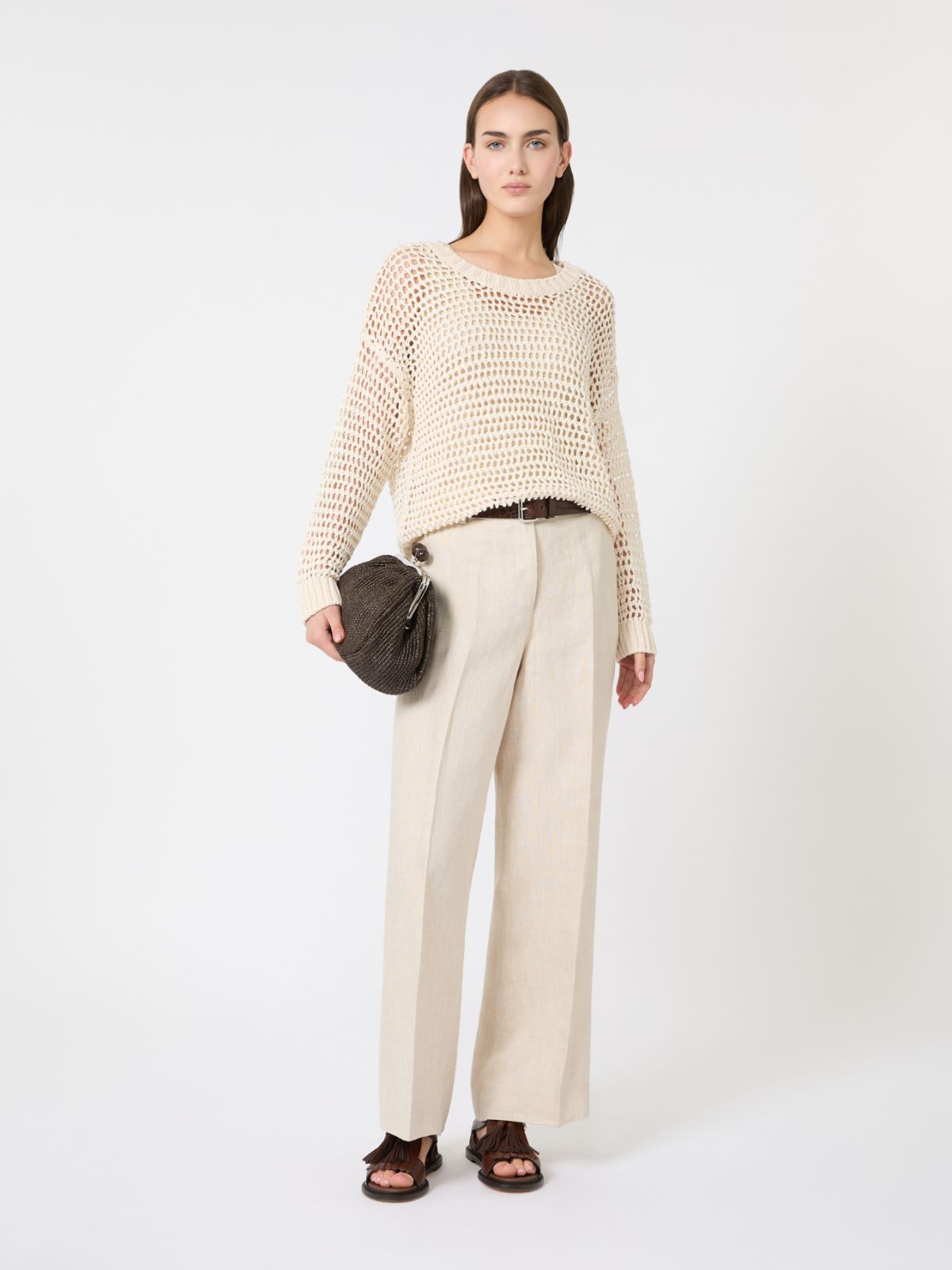Linen and cotton yarn mesh jumper - ECRU - Weekend