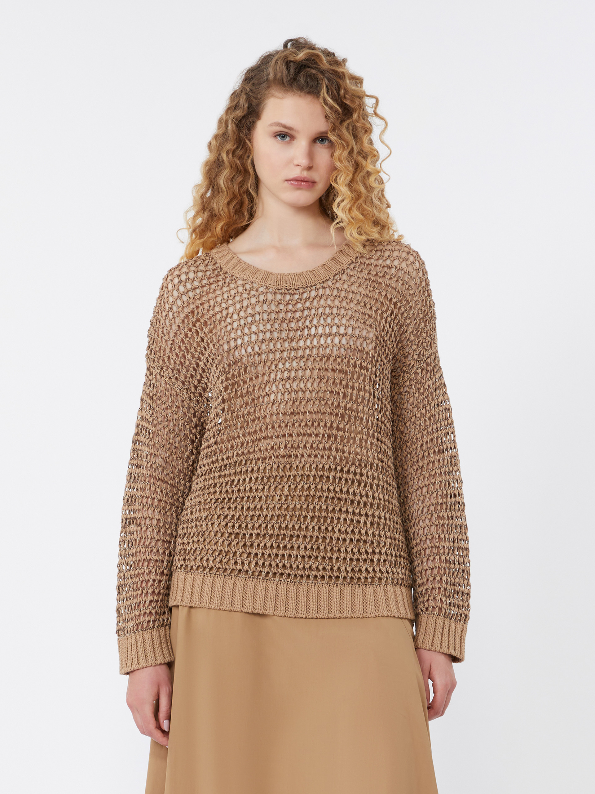 Linen and cotton yarn mesh jumper - TOBACCO - Weekend Max Mara - 2