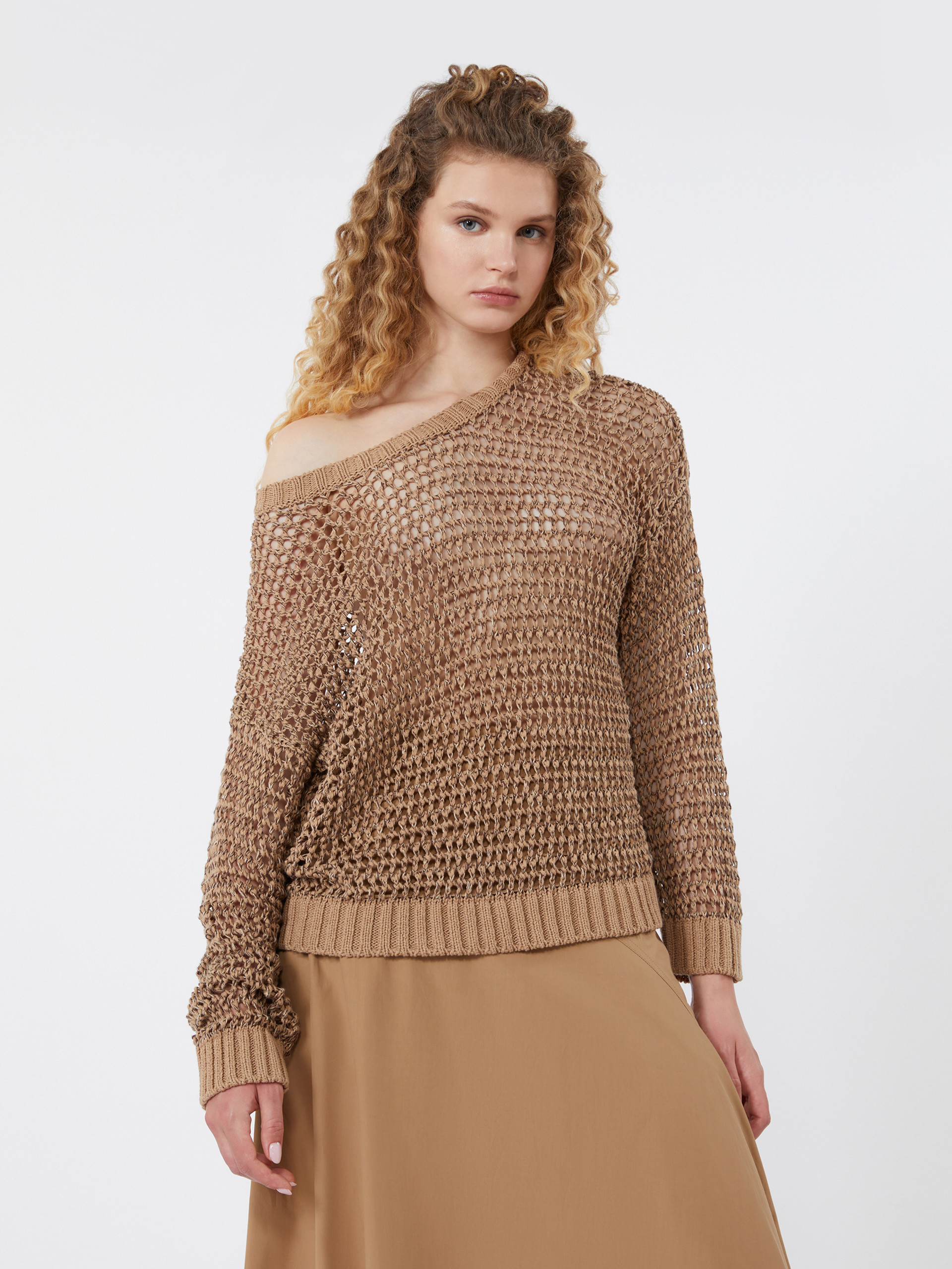 Linen and cotton yarn mesh jumper - TOBACCO - Weekend Max Mara - 4