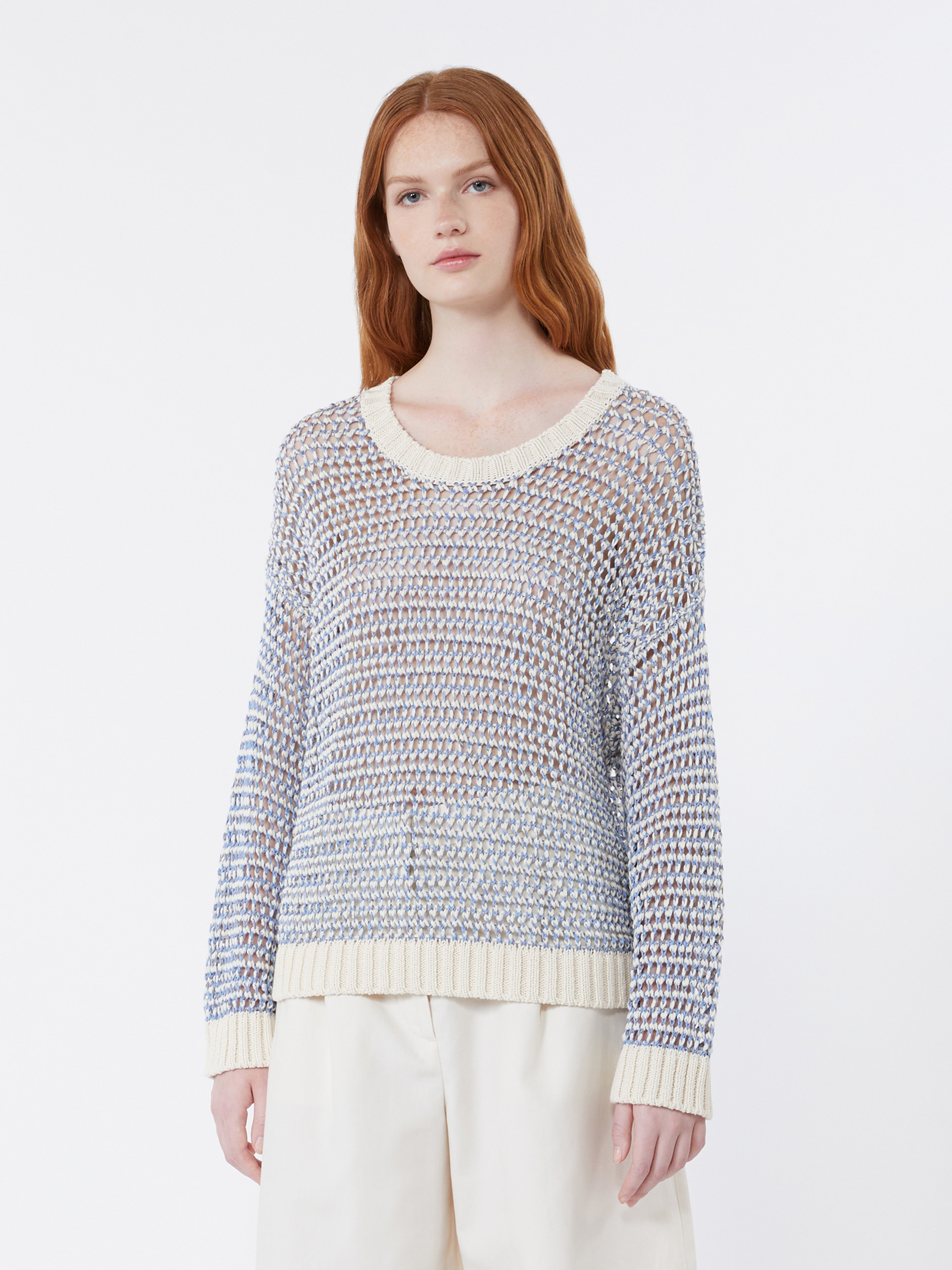 Linen and cotton yarn mesh jumper - LIGHT BLUE - Weekend Max Mara - 2