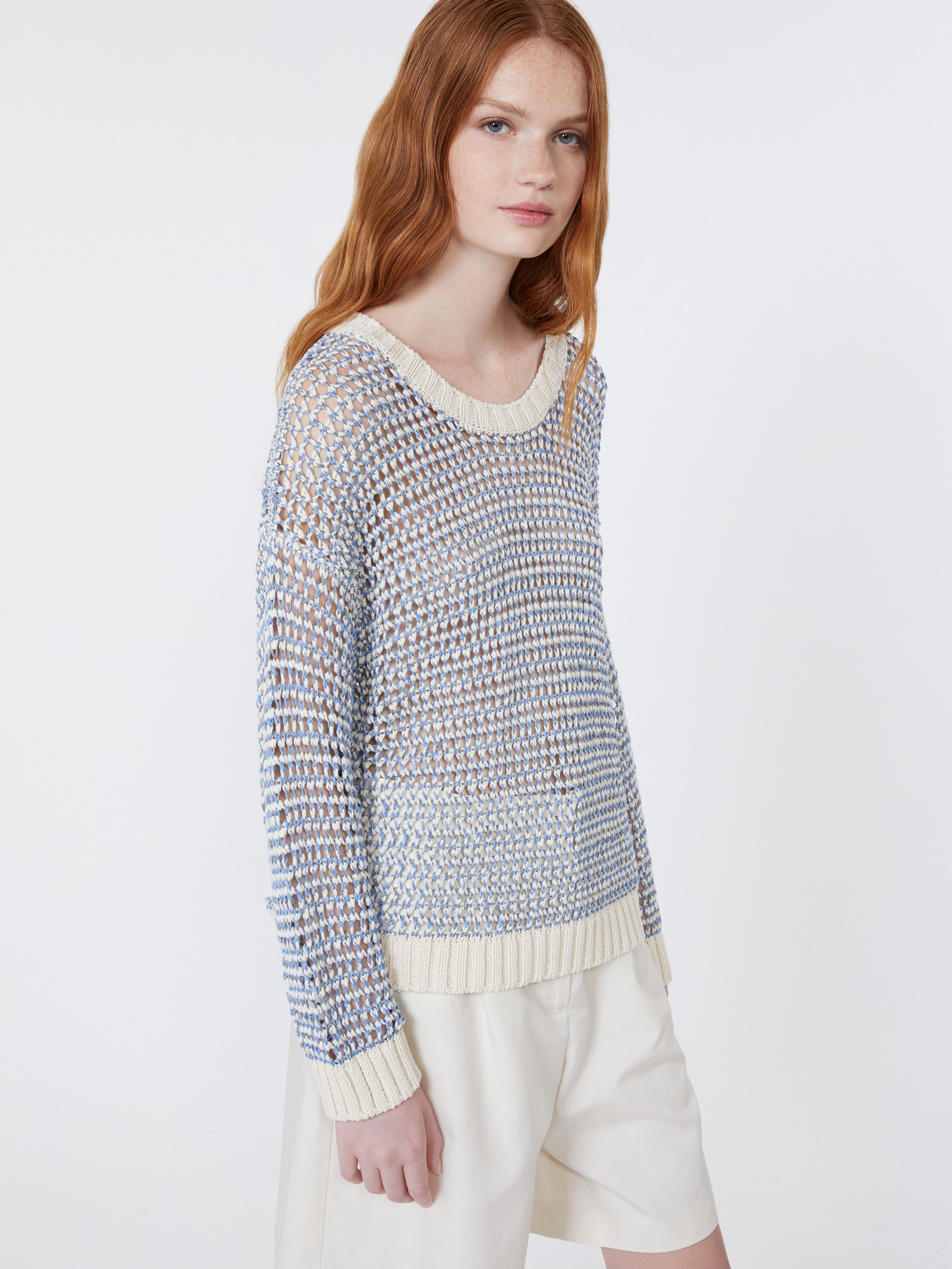 Linen and cotton yarn mesh jumper - LIGHT BLUE - Weekend Max Mara - 4