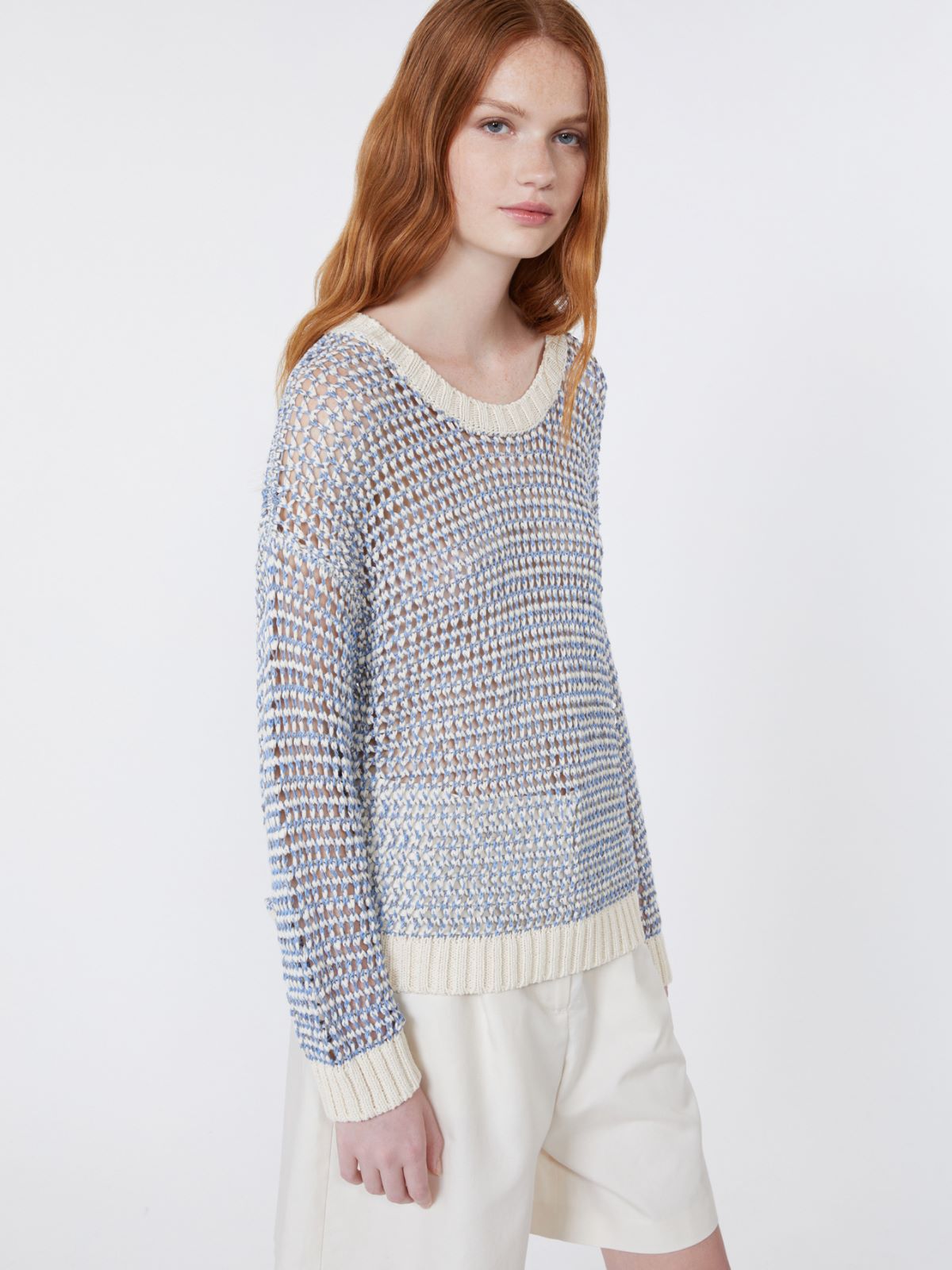 Linen and cotton yarn mesh jumper - LIGHT BLUE - Weekend - 4
