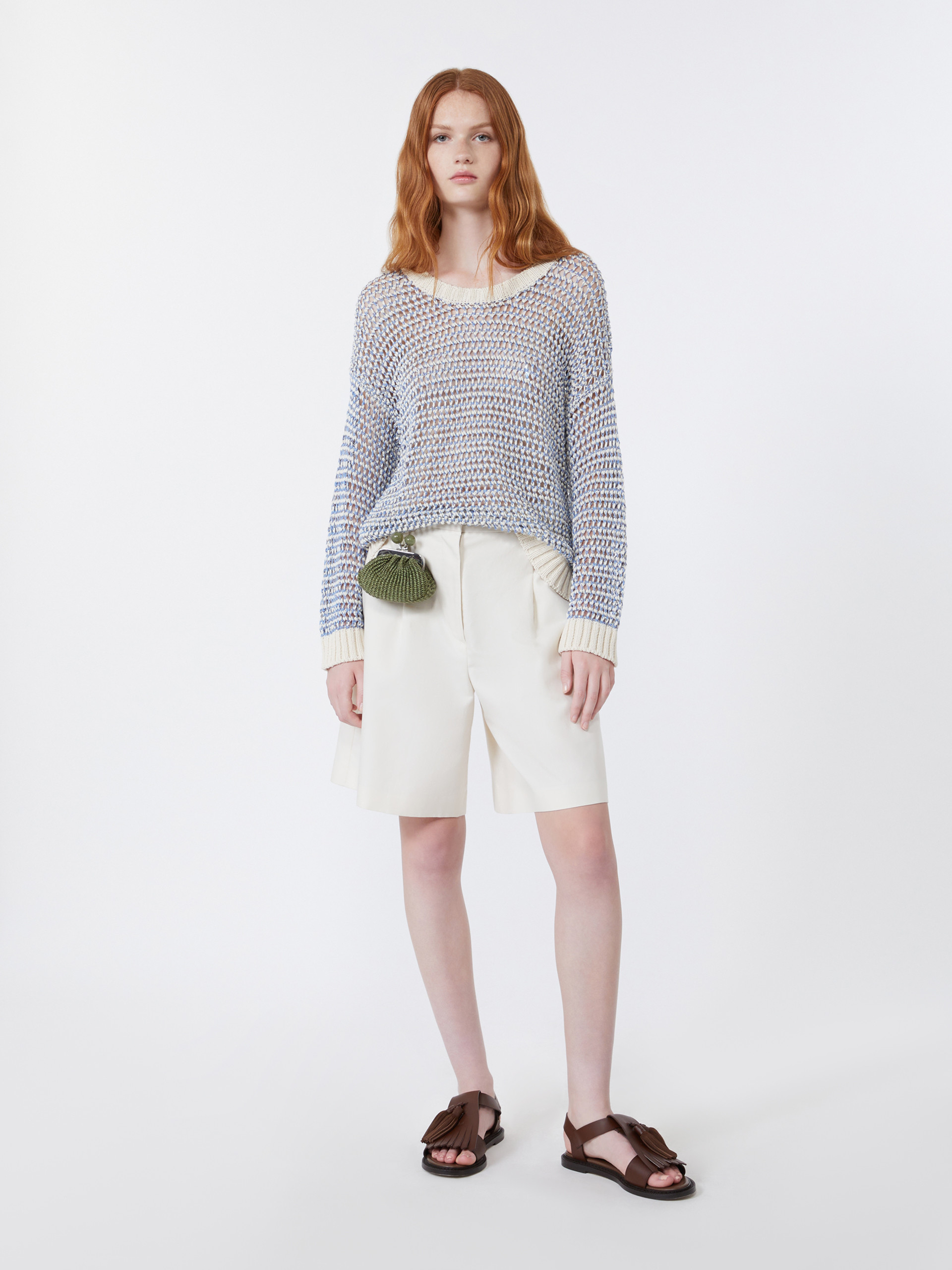 Linen and cotton yarn mesh jumper - LIGHT BLUE - Weekend Max Mara