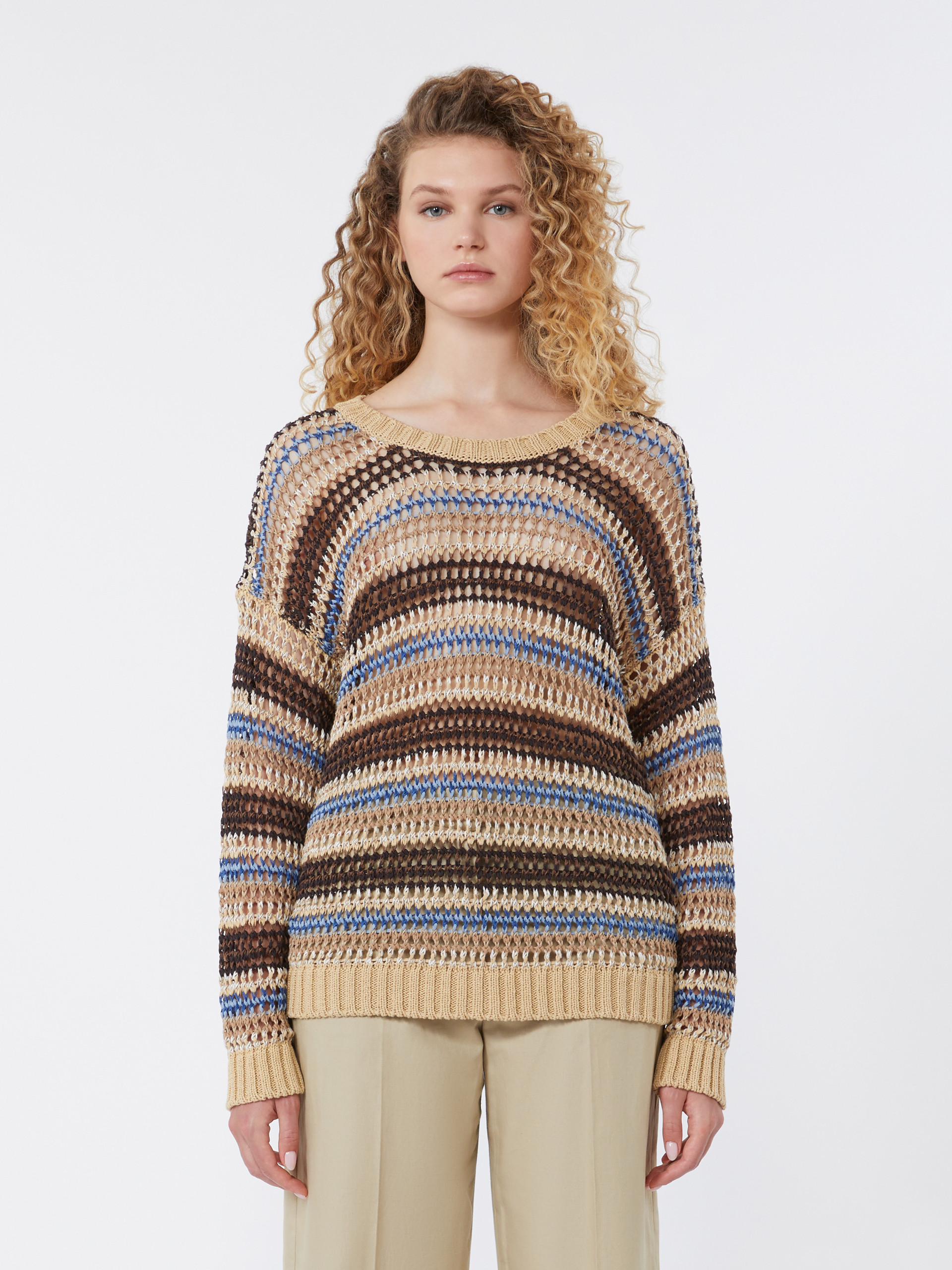 Linen and cotton yarn mesh jumper - BROWN - Weekend Max Mara - 2
