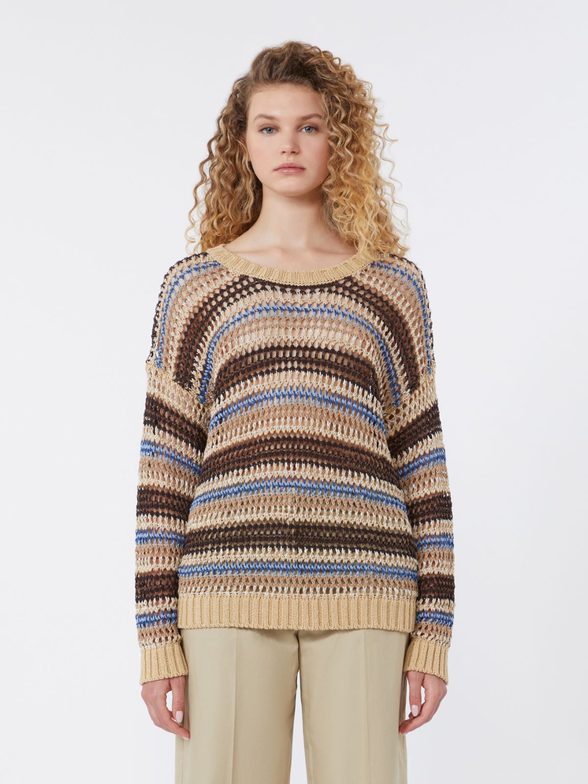 Linen and cotton yarn mesh jumper - BROWN - Weekend - 2