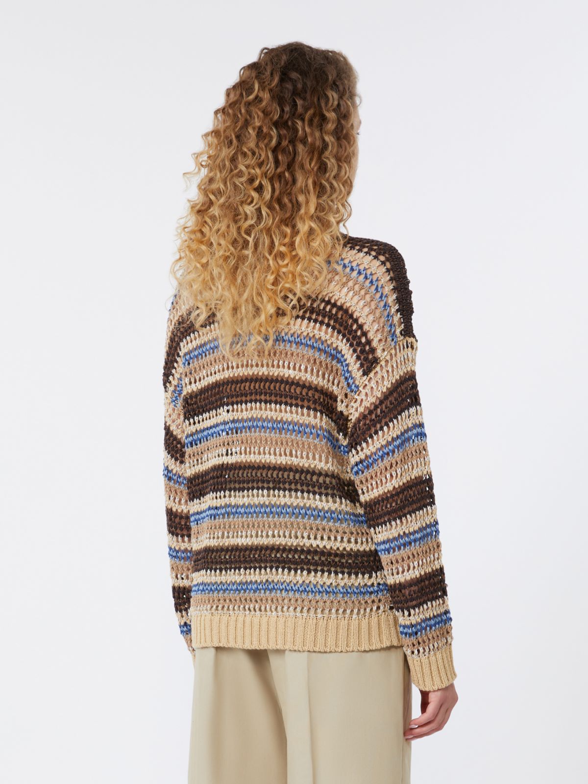 Linen and cotton yarn mesh jumper - BROWN - Weekend - 3