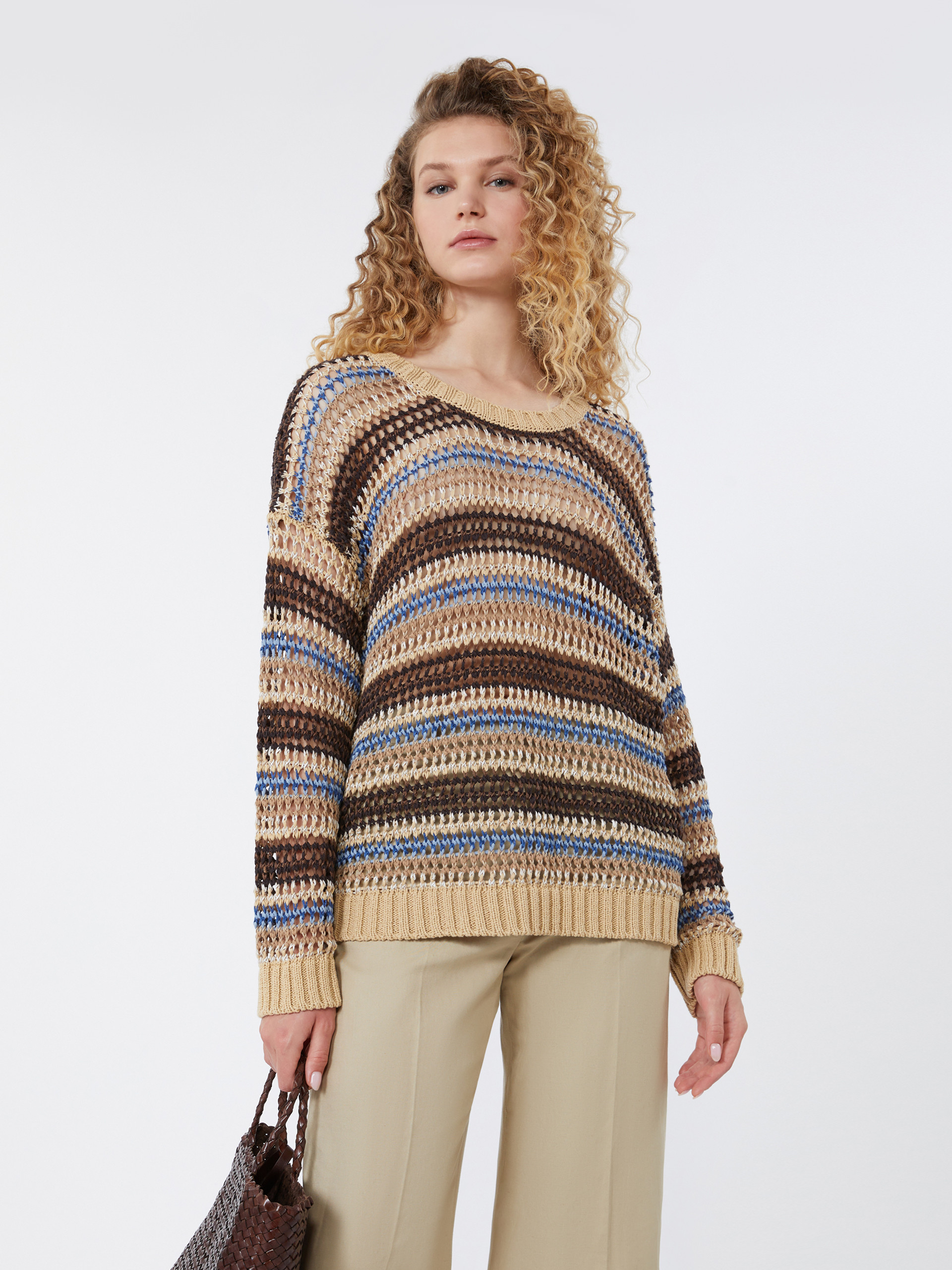 Linen and cotton yarn mesh jumper - BROWN - Weekend Max Mara - 4