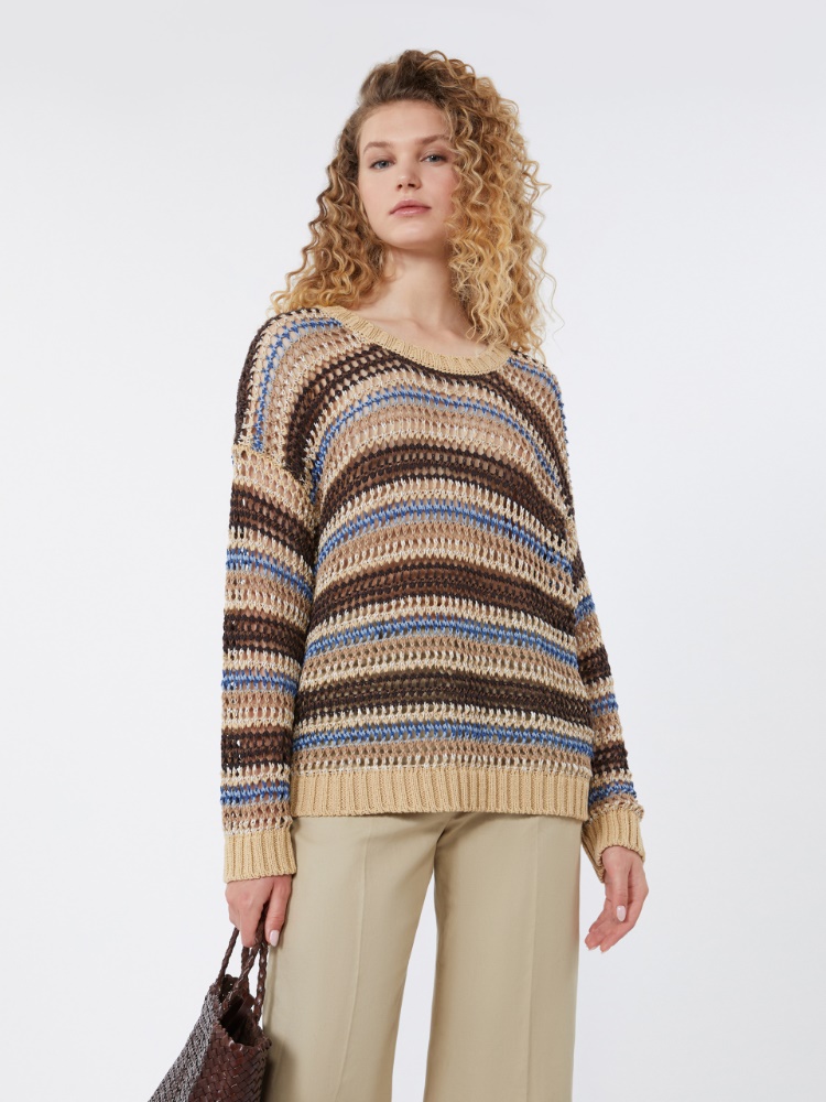 Linen and cotton yarn mesh jumper - BROWN - Weekend