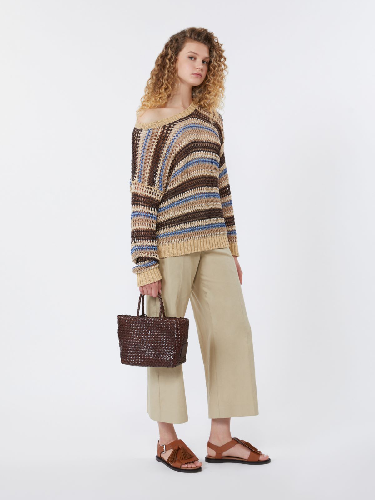 Linen and cotton yarn mesh jumper - BROWN - Weekend