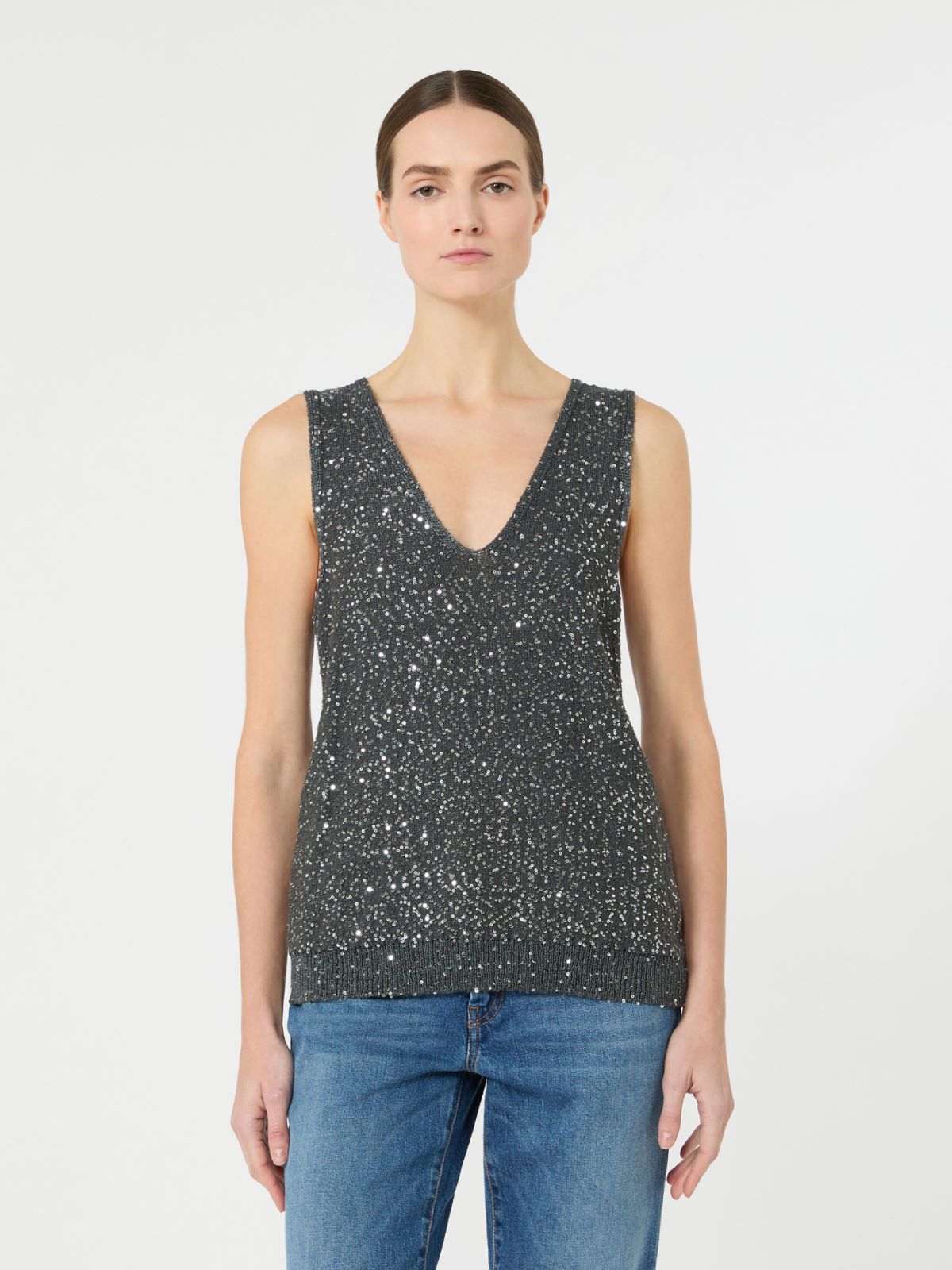 Sleeveless jumper with sequins - DARK GREY - Weekend - 2