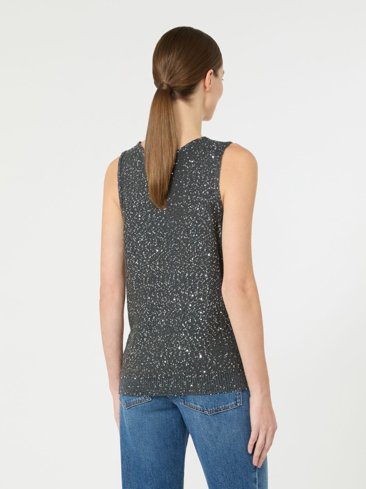 Sleeveless jumper with sequins - DARK GREY - Weekend - 3