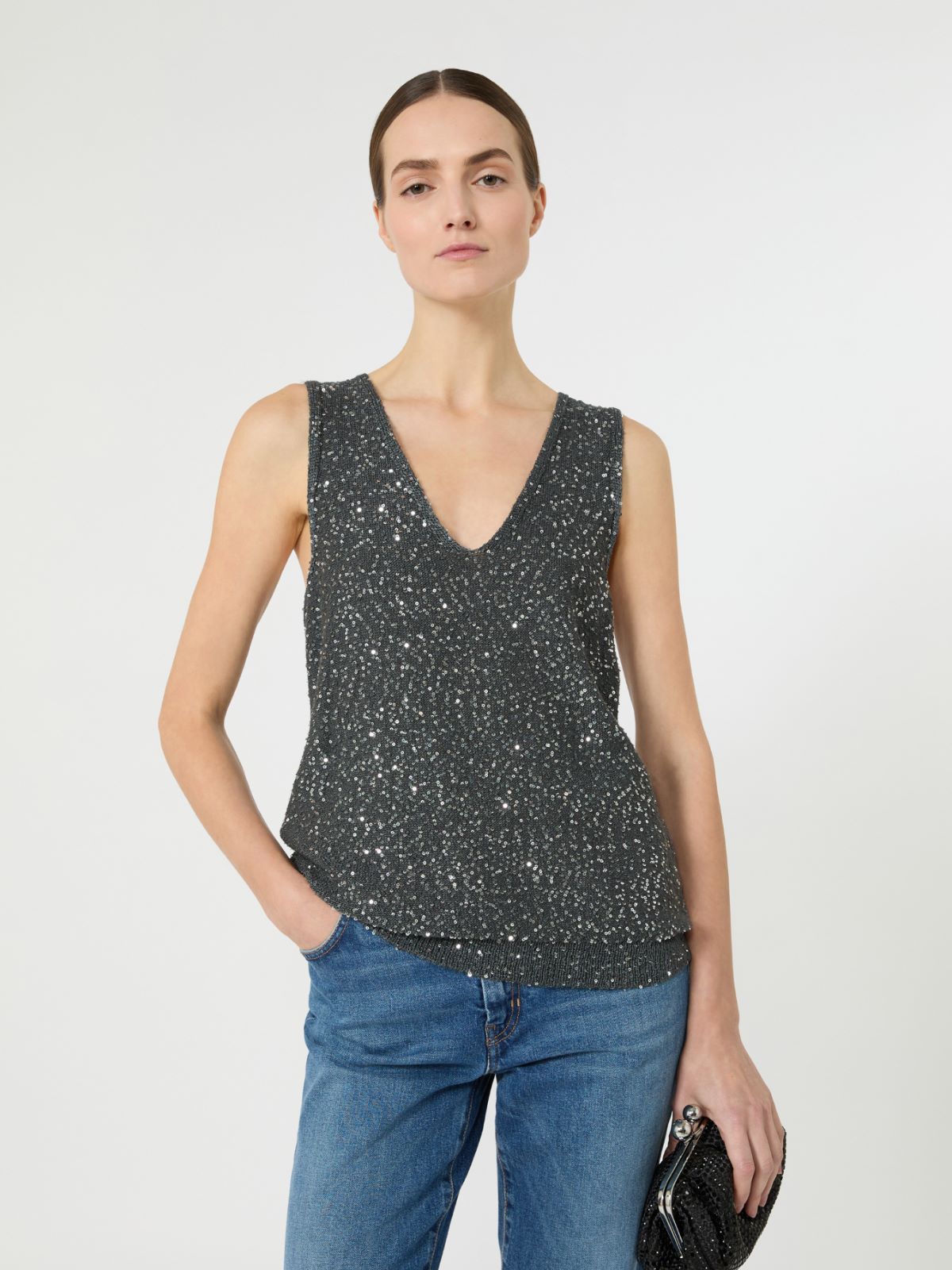 Sleeveless jumper with sequins - DARK GREY - Weekend - 4