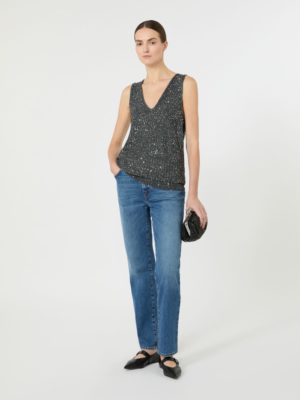 Sleeveless jumper with sequins - DARK GREY - Weekend