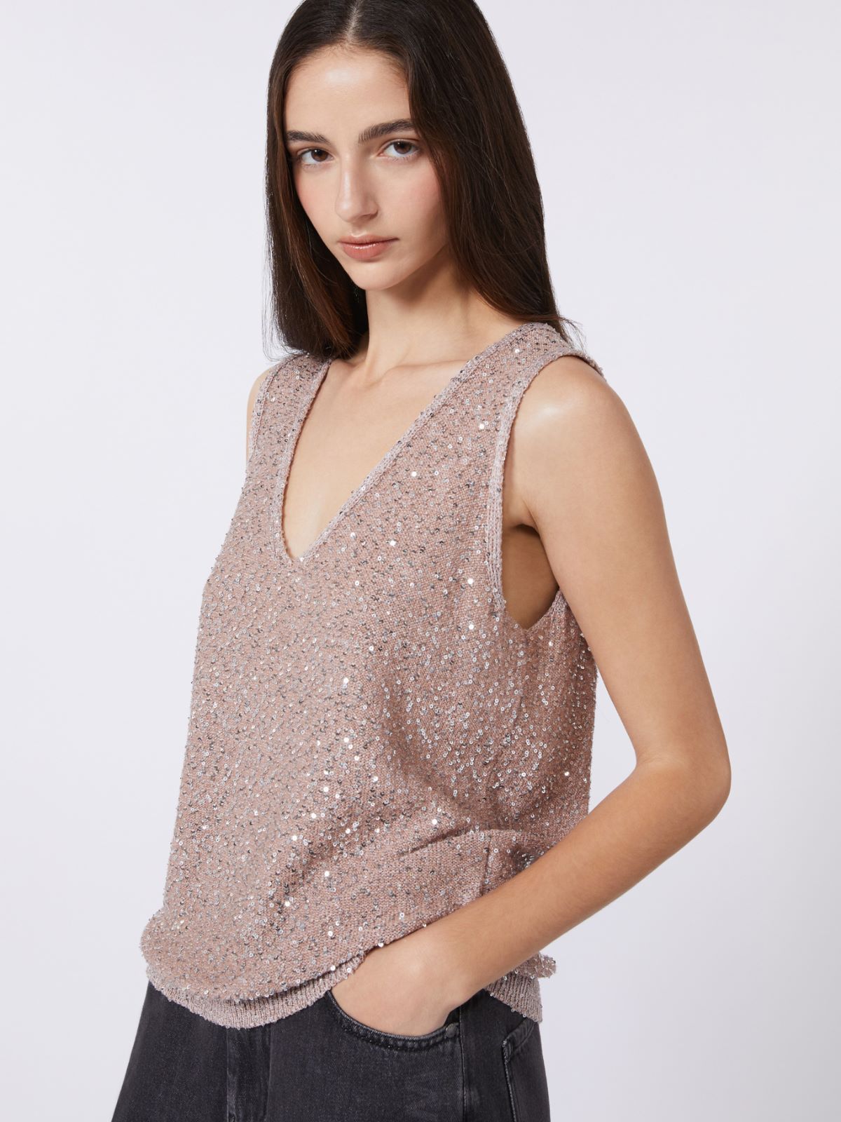 Sleeveless jumper with sequins - ANTIQUE ROSE - Weekend - 4