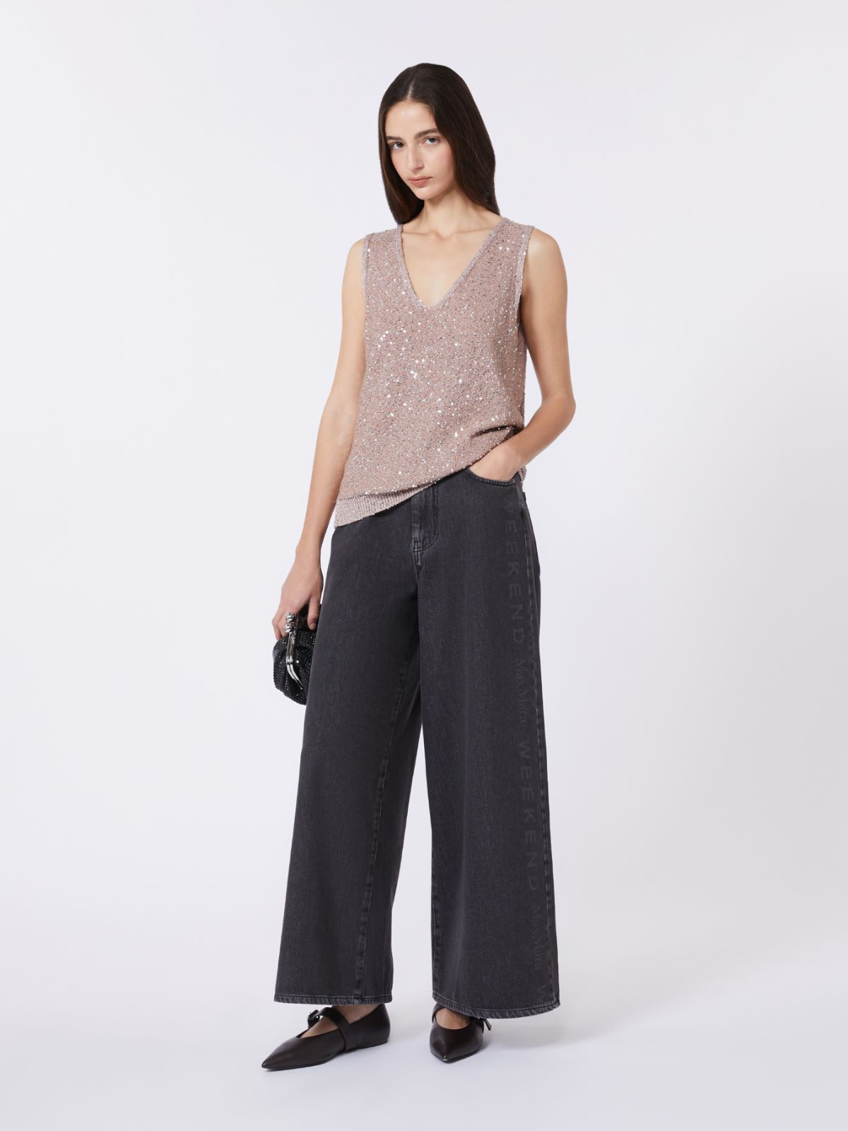 Sleeveless jumper with sequins - ANTIQUE ROSE - Weekend