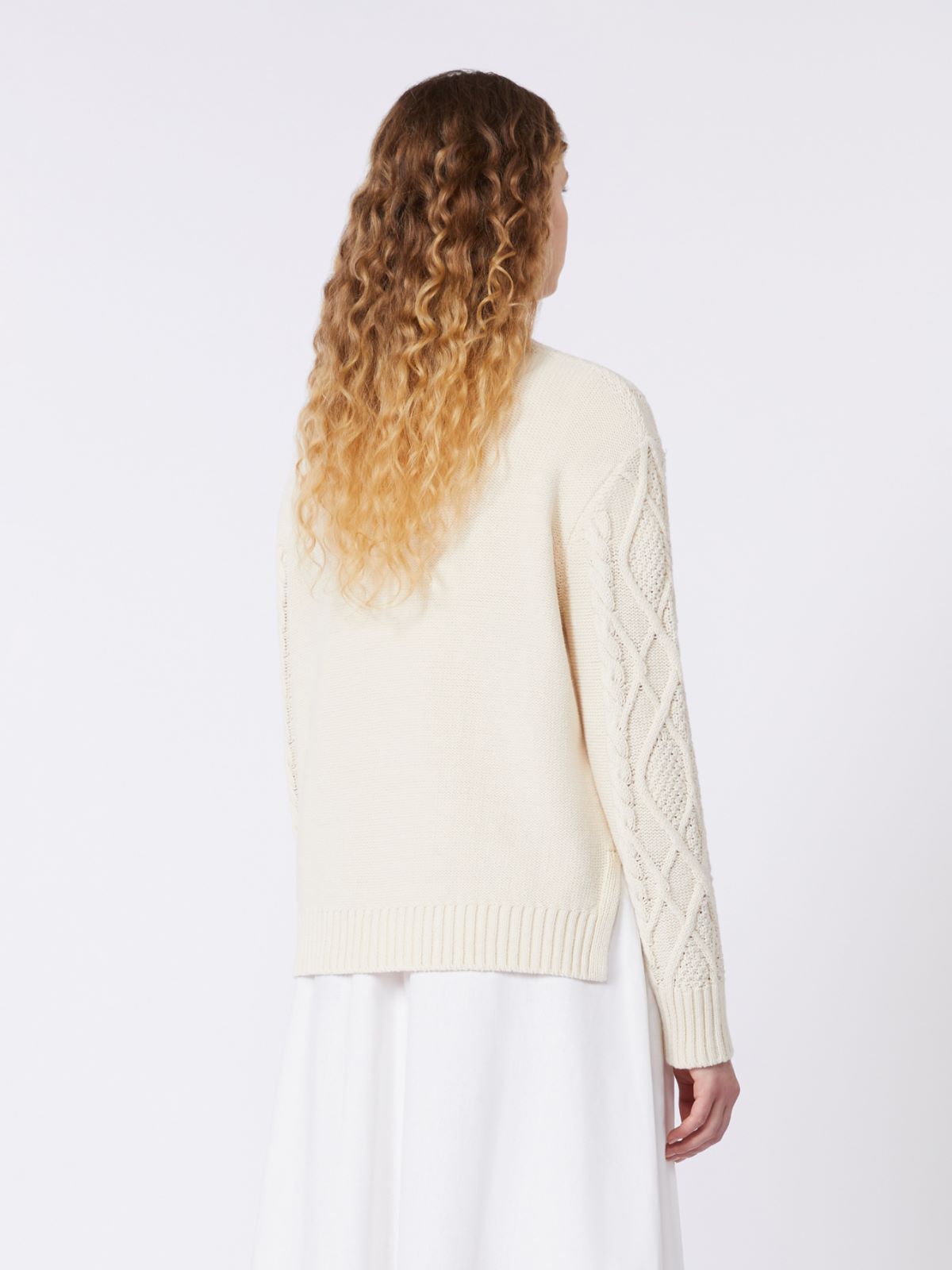 Cable and diamond-knit cotton sweater - ECRU - Weekend - 3