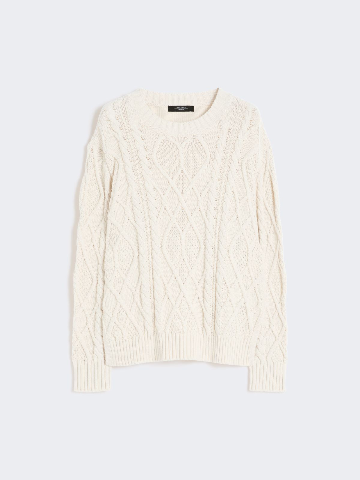 Cable and diamond-knit cotton sweater - ECRU - Weekend - 5