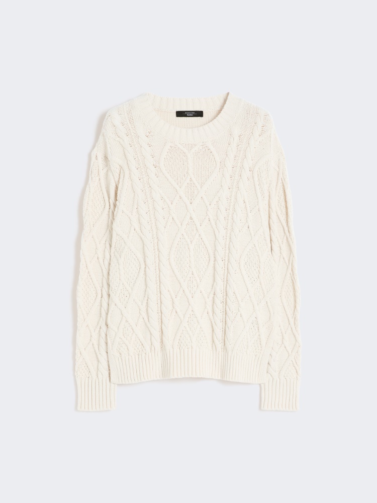 Cable and diamond-knit cotton sweater - ECRU - Weekend - 6
