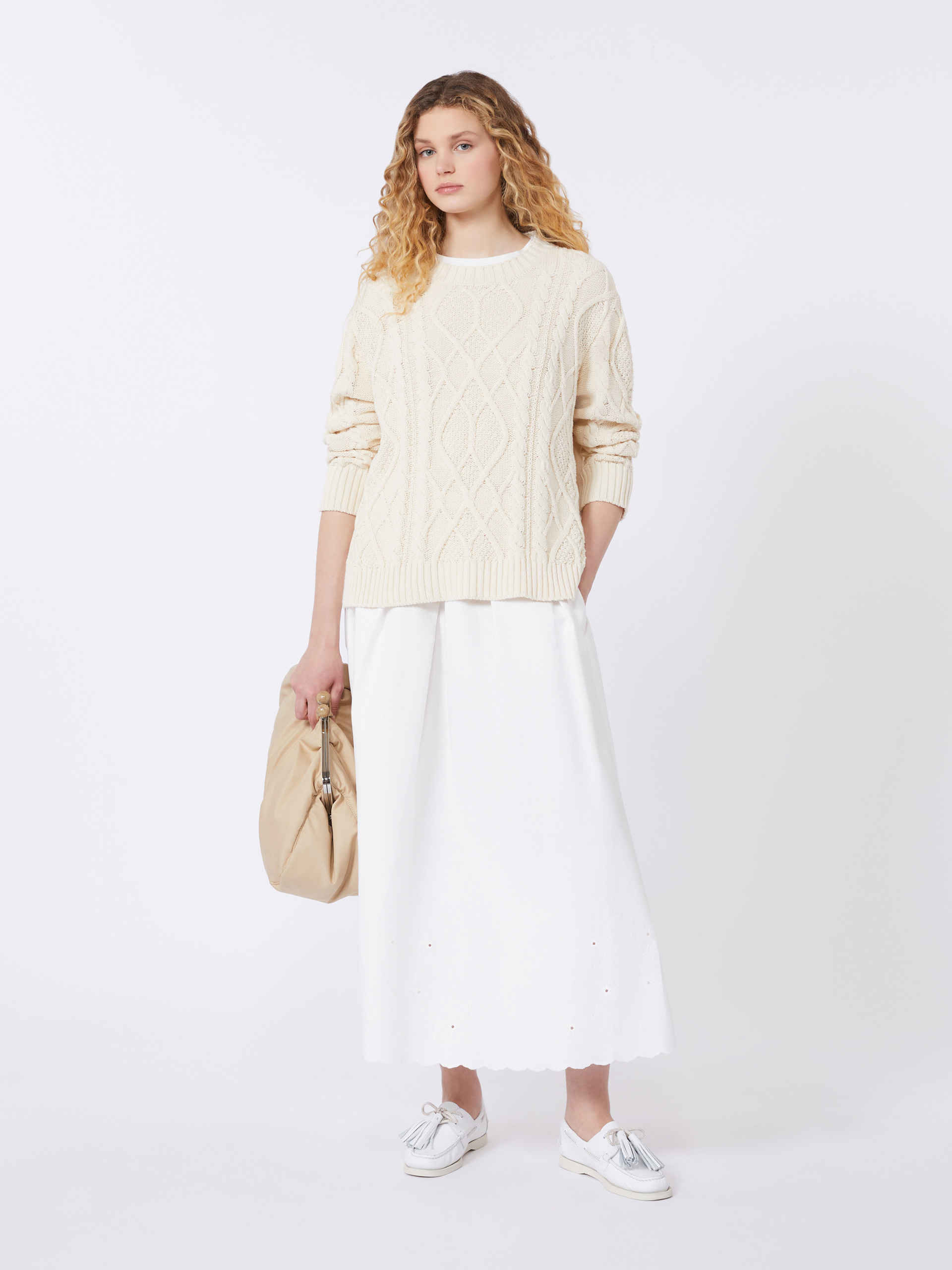Cable and diamond-knit cotton sweater - ECRU - Weekend Max Mara