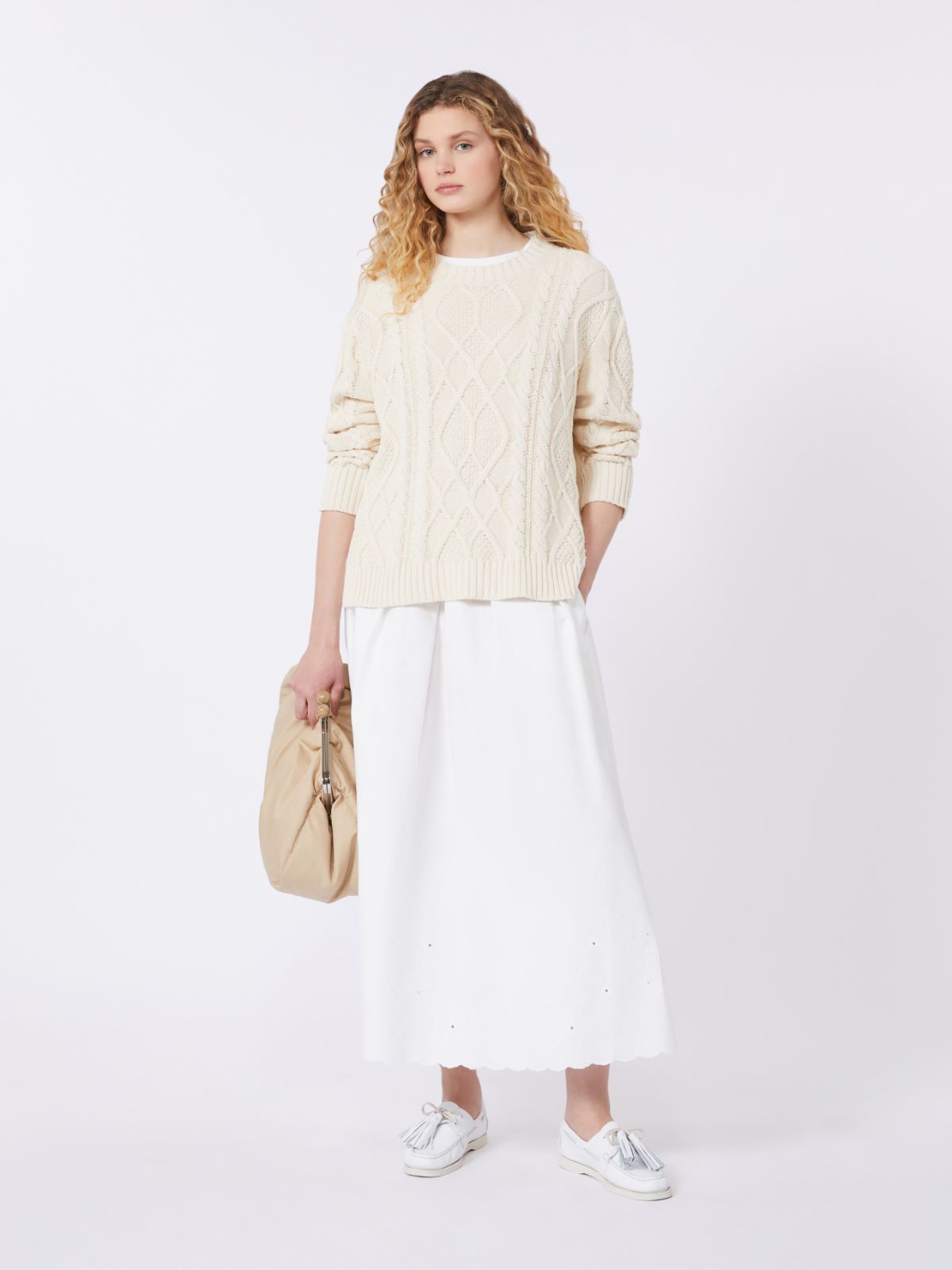 Cable and diamond-knit cotton sweater - ECRU - Weekend