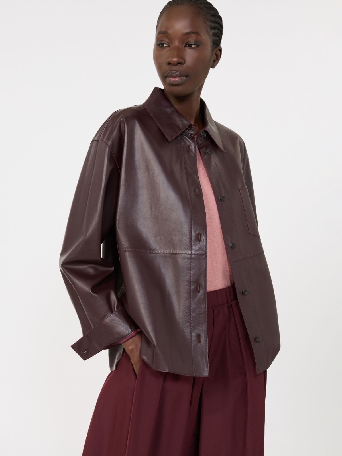Nappa leather shirt jacket - BORDEAUX - Weekend - 4