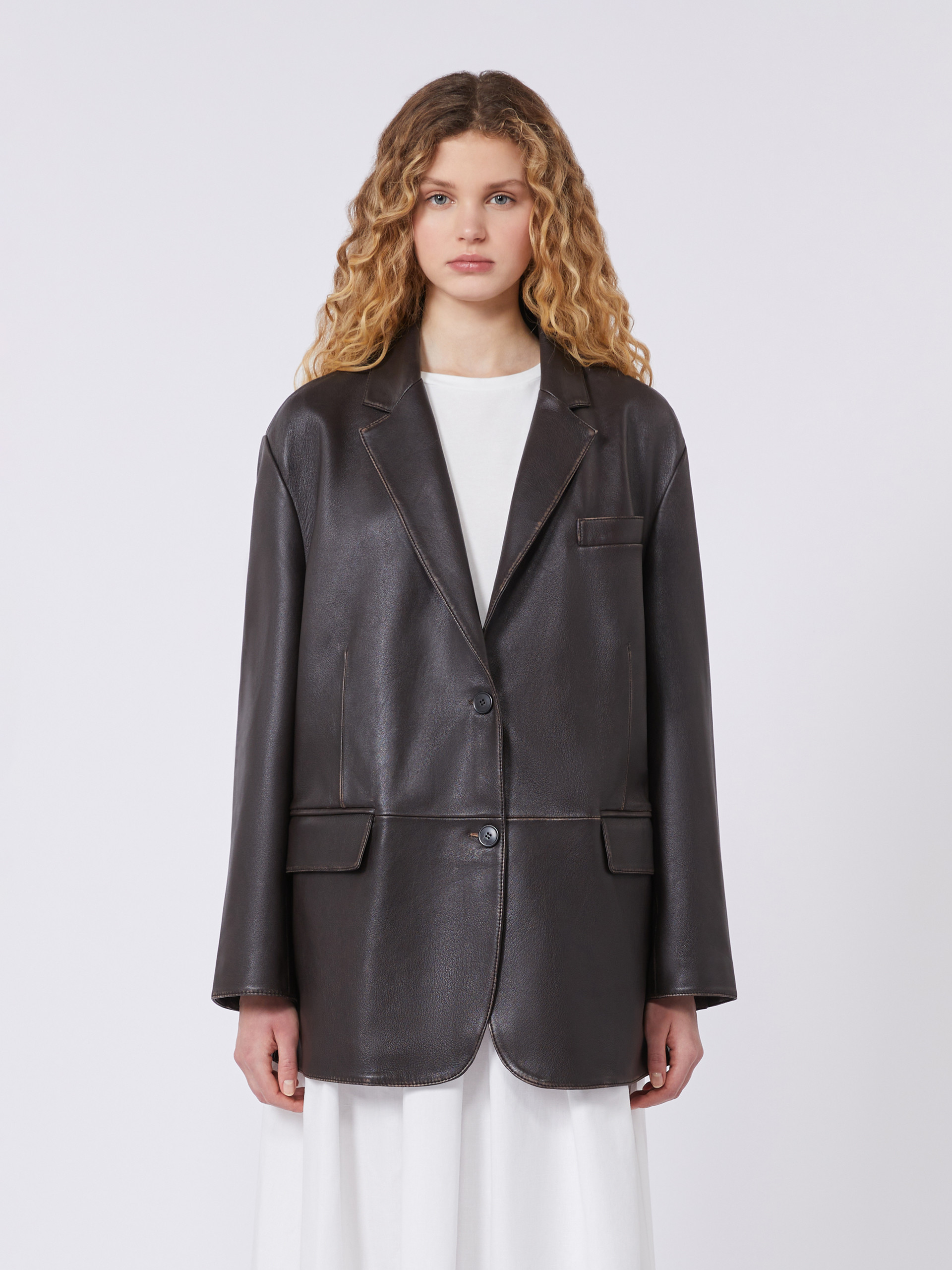 Oversized leather blazer - BROWN - Weekend Max Mara - 2