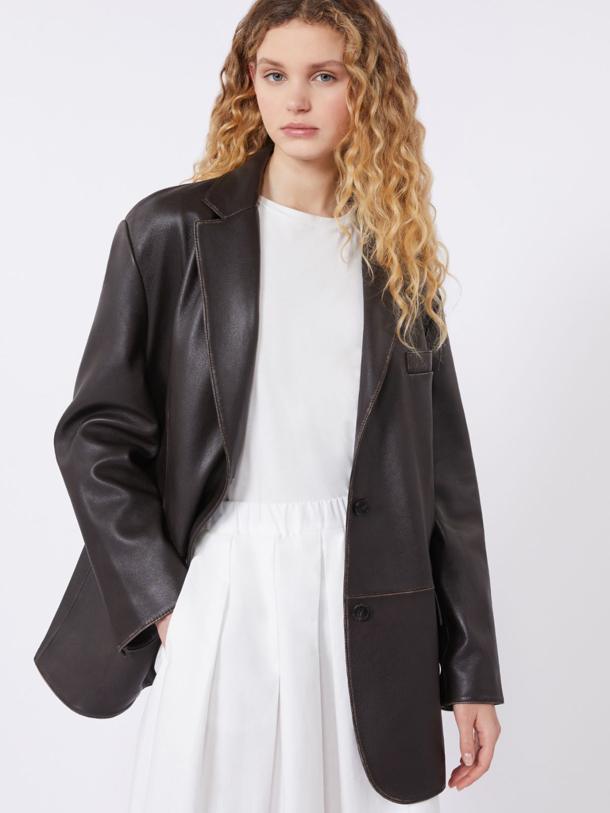 Oversized leather blazer - BROWN - Weekend - 4