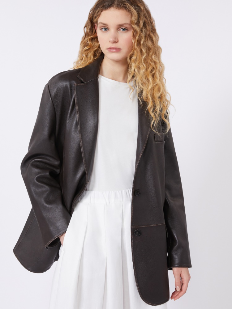 Oversized leather blazer - BROWN - Weekend