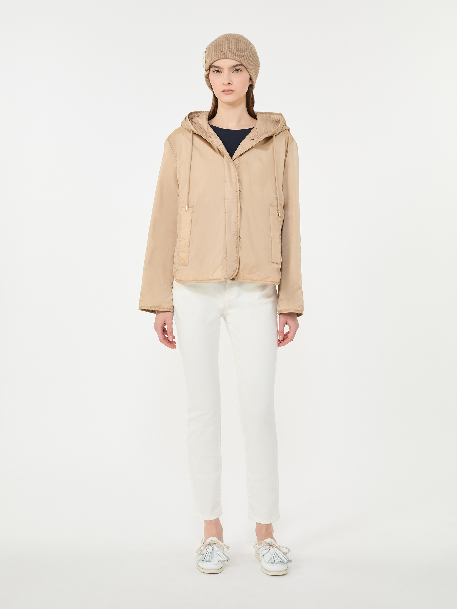 Padded, hooded jacket in water-repellent canvas, beige | Weekend