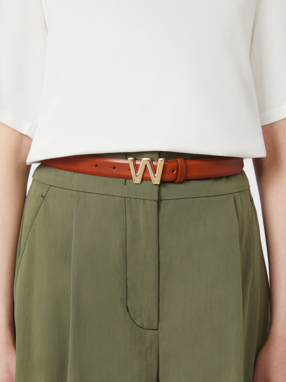 Leather belt with logo buckle - TOBACCO - Weekend - 3