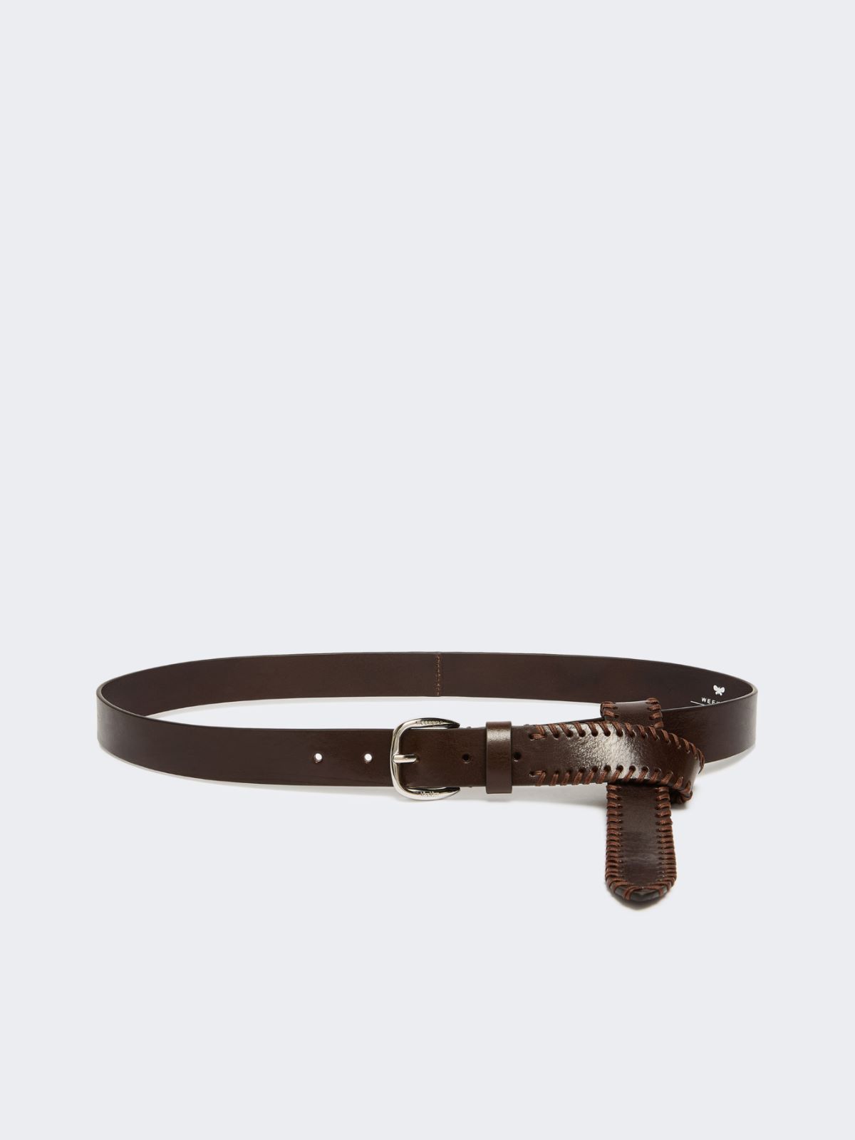 Leather belt with tip - DARK BROWN - Weekend