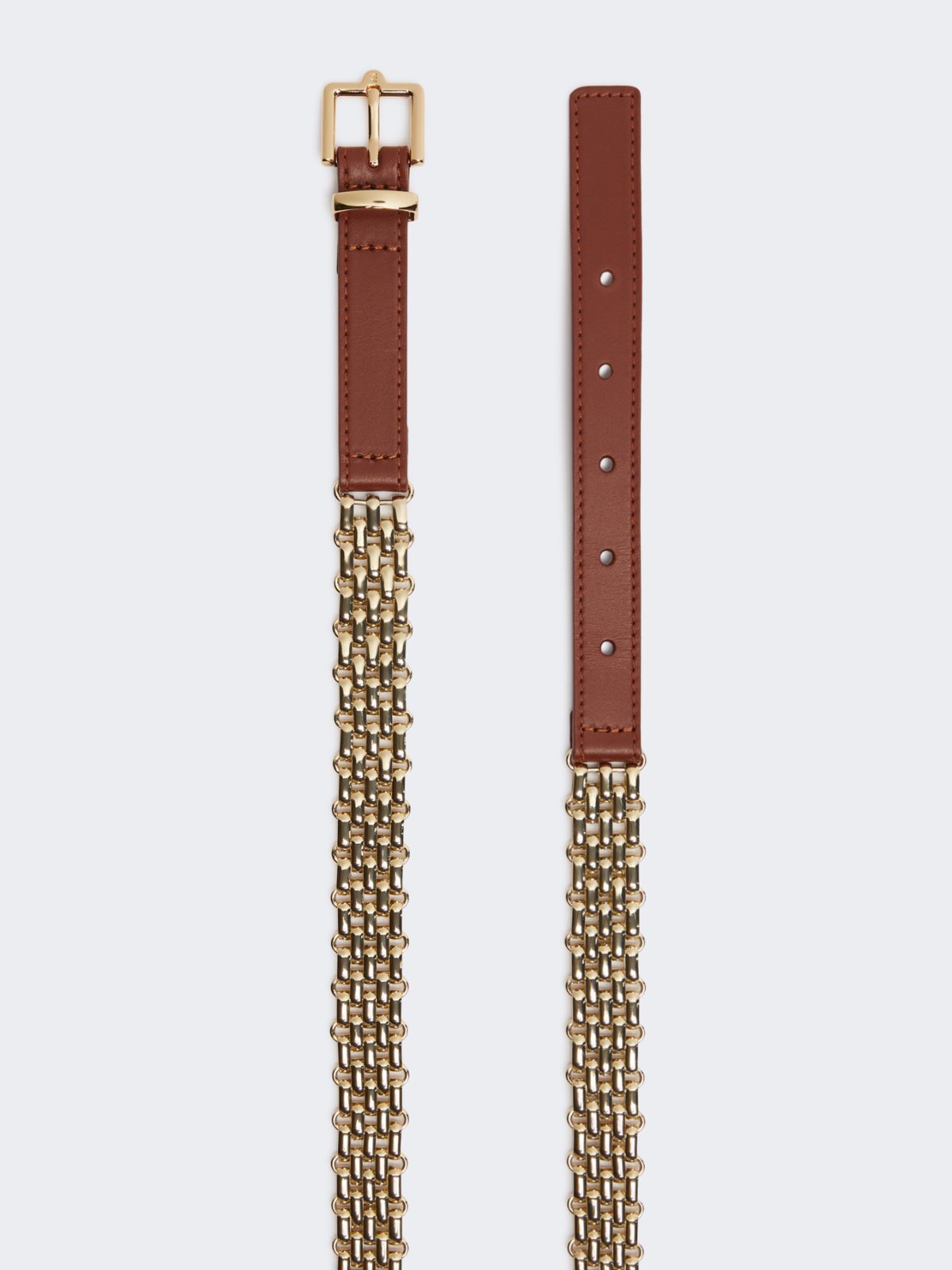 Metallic chain and leather belt - GOLD - Weekend - 2