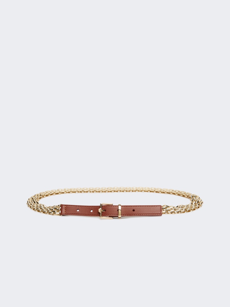 Metallic chain and leather belt - GOLD - Weekend