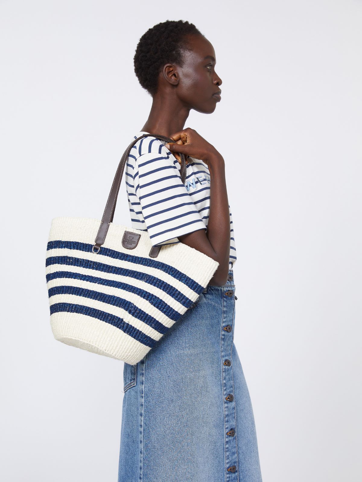 Large striped natural fibre bag - ULTRAMARINE - Weekend - 7