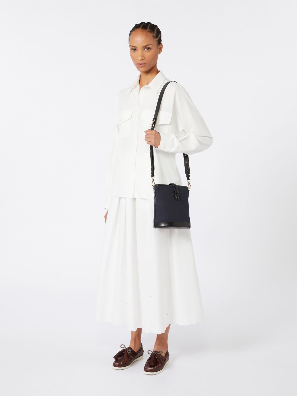 Small canvas and leather bucket bag - ULTRAMARINE - Weekend - 8