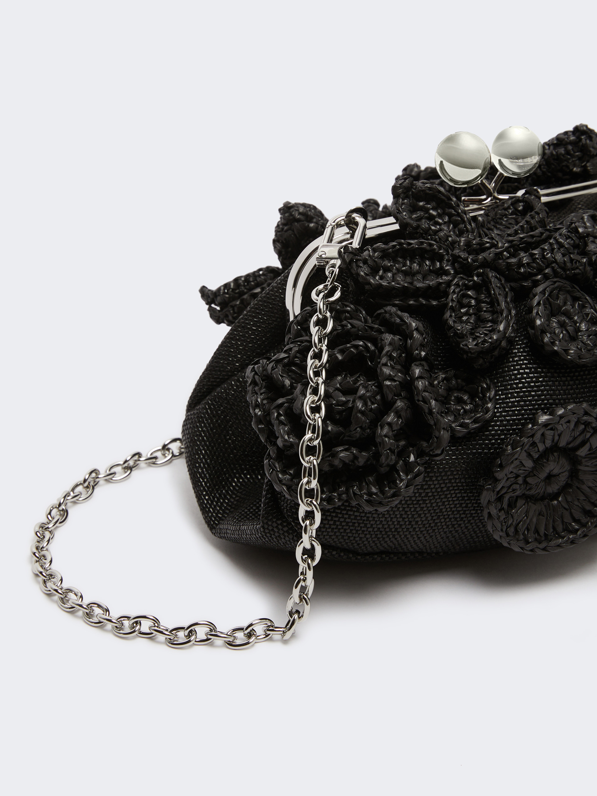 Small raffia-effect Pasticcino Bag with flowers - BLACK - Weekend Max Mara - 4