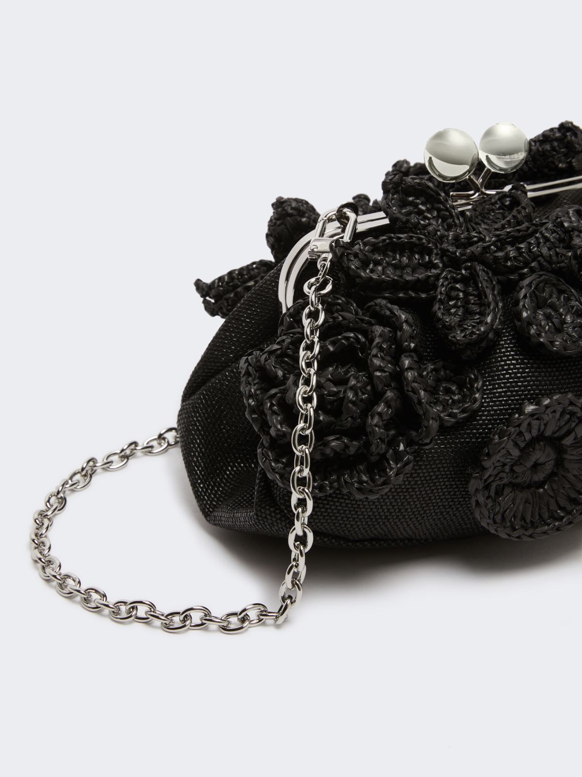 Small raffia-effect Pasticcino Bag with flowers - BLACK - Weekend - 4
