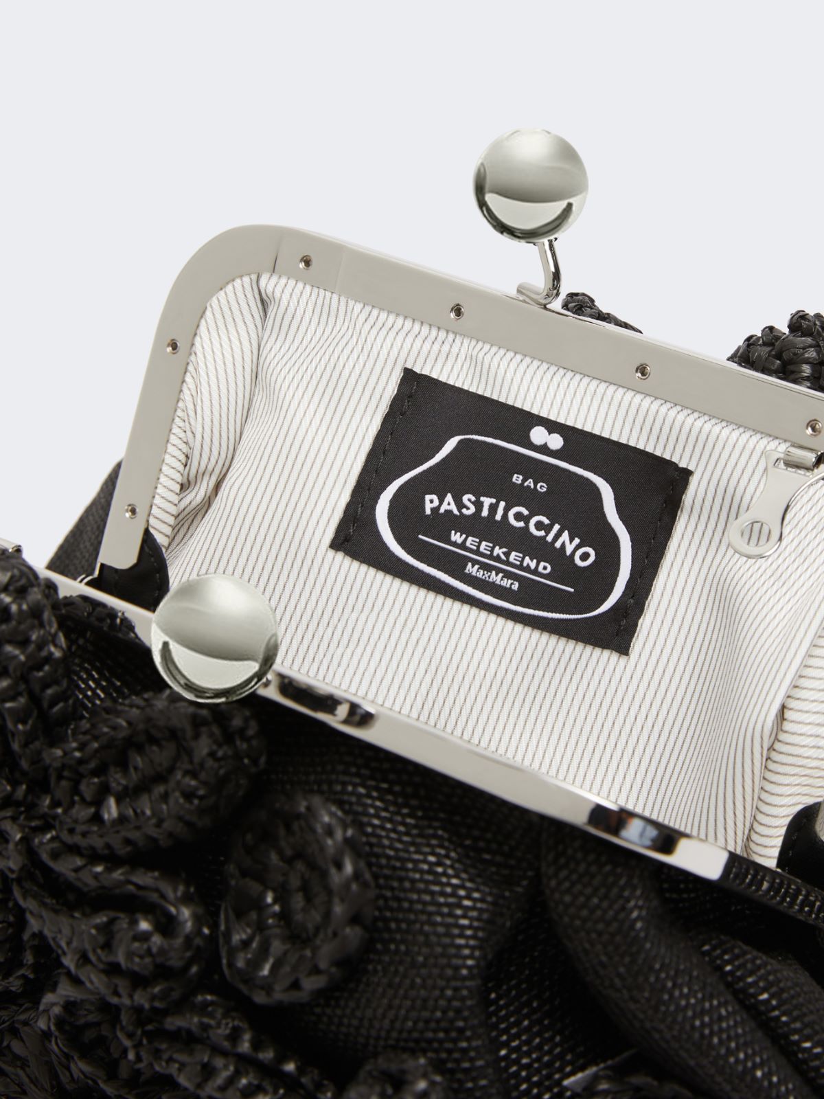 Small raffia-effect Pasticcino Bag with flowers - BLACK - Weekend - 6