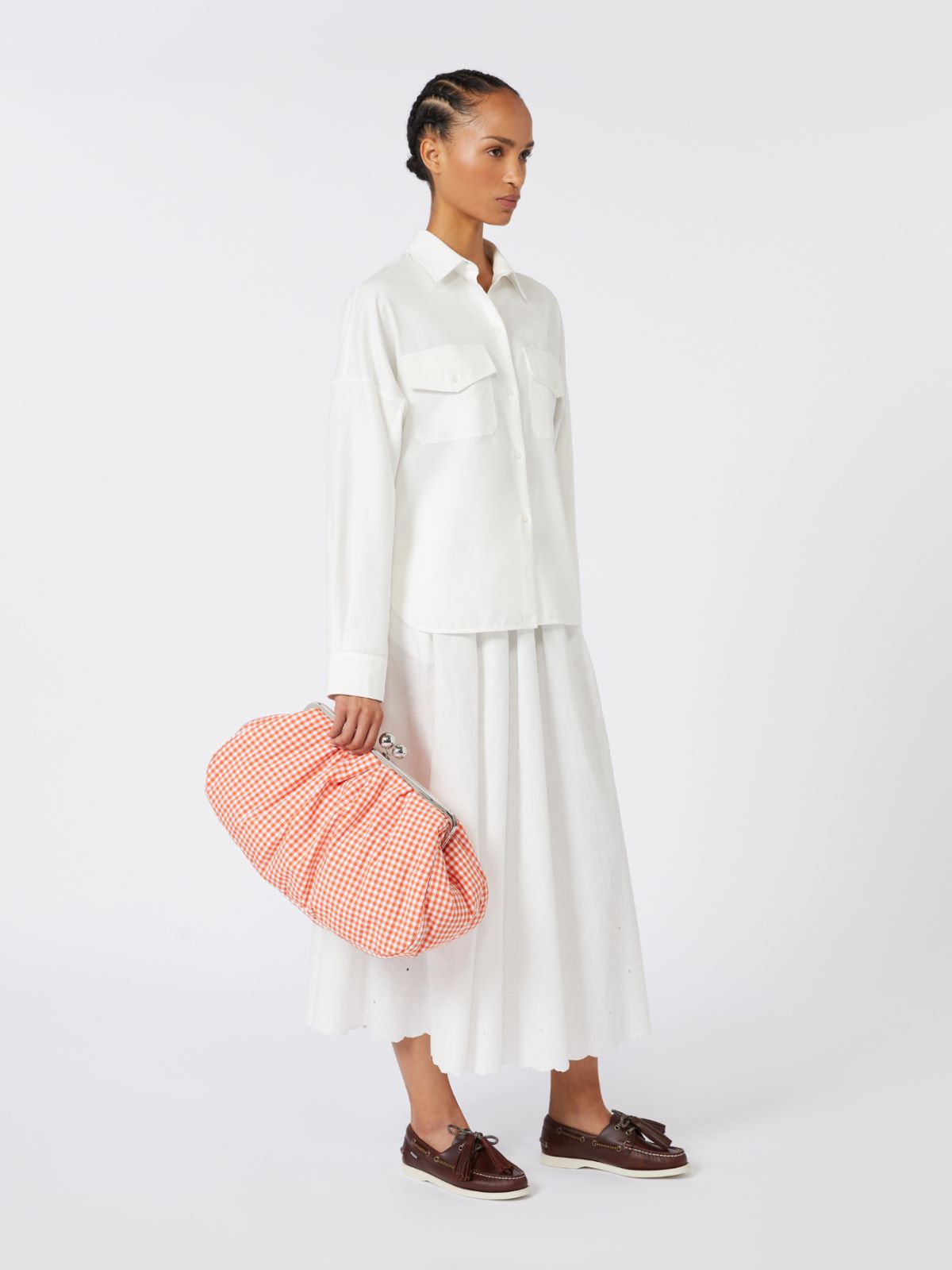 Large gingham cotton Pasticcino Bag - ORANGE - Weekend - 7