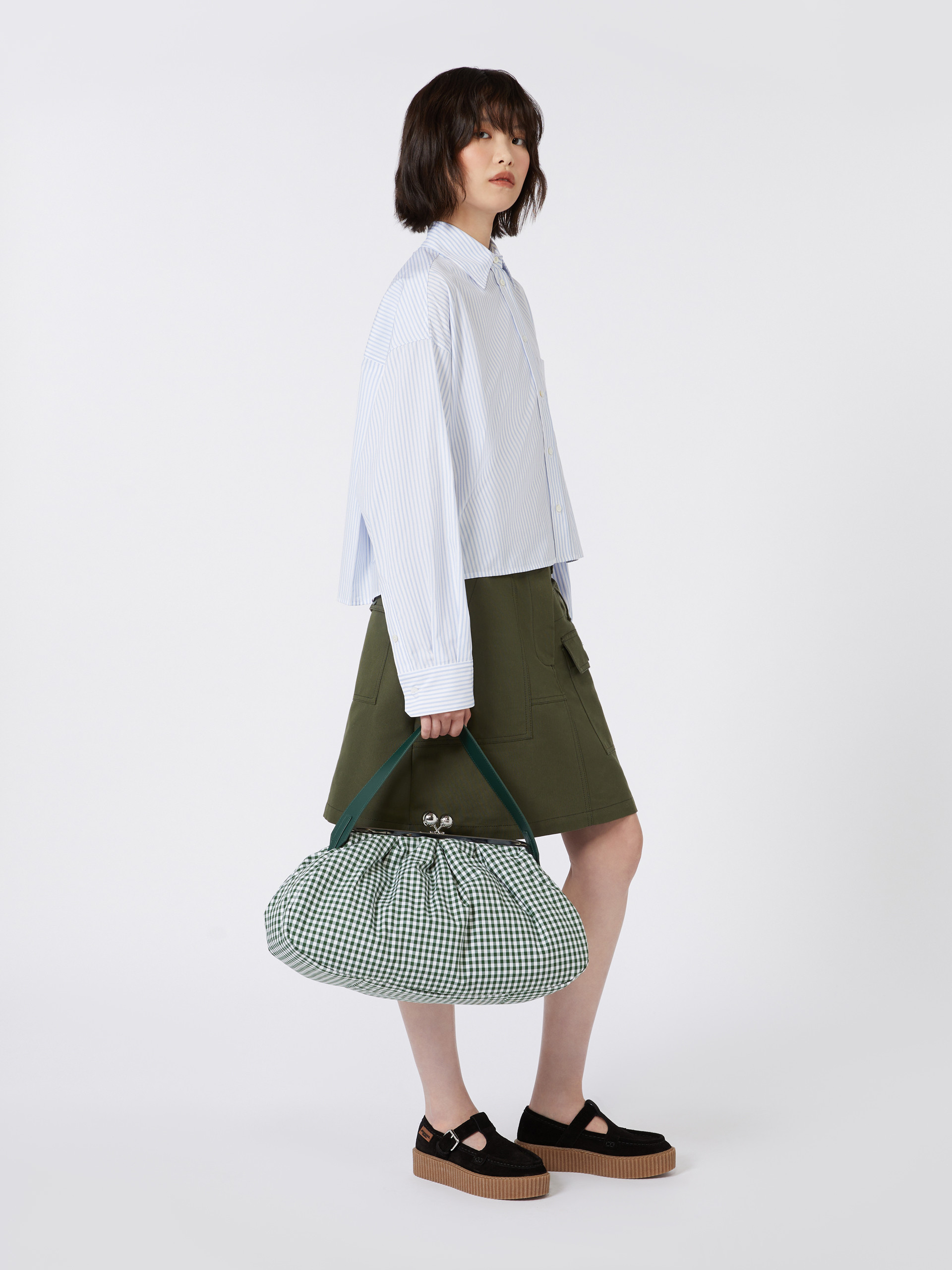 Large gingham cotton Pasticcino Bag - MOSS GREEN - Weekend Max Mara - 7