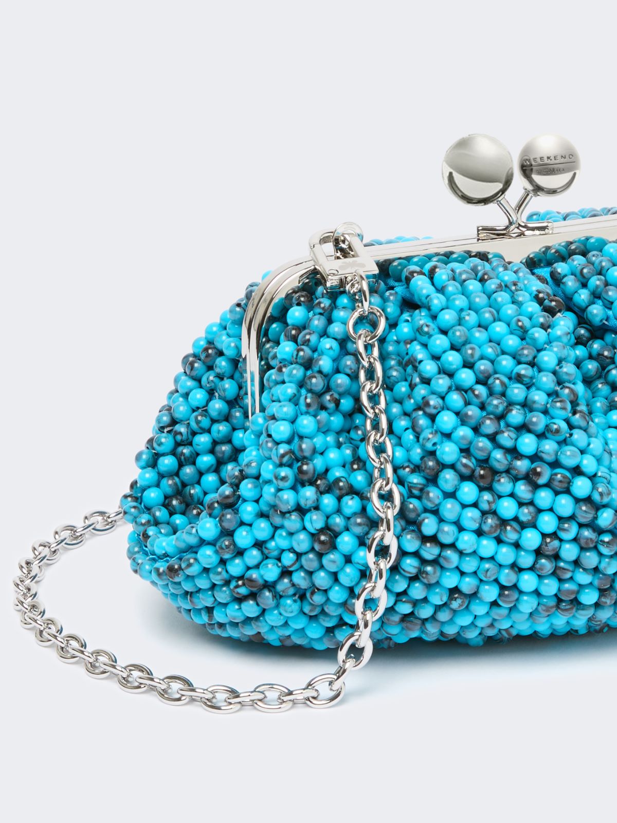 Small Pasticcino Bag with embroidered resin pearls - TURQUOISE - Weekend - 4
