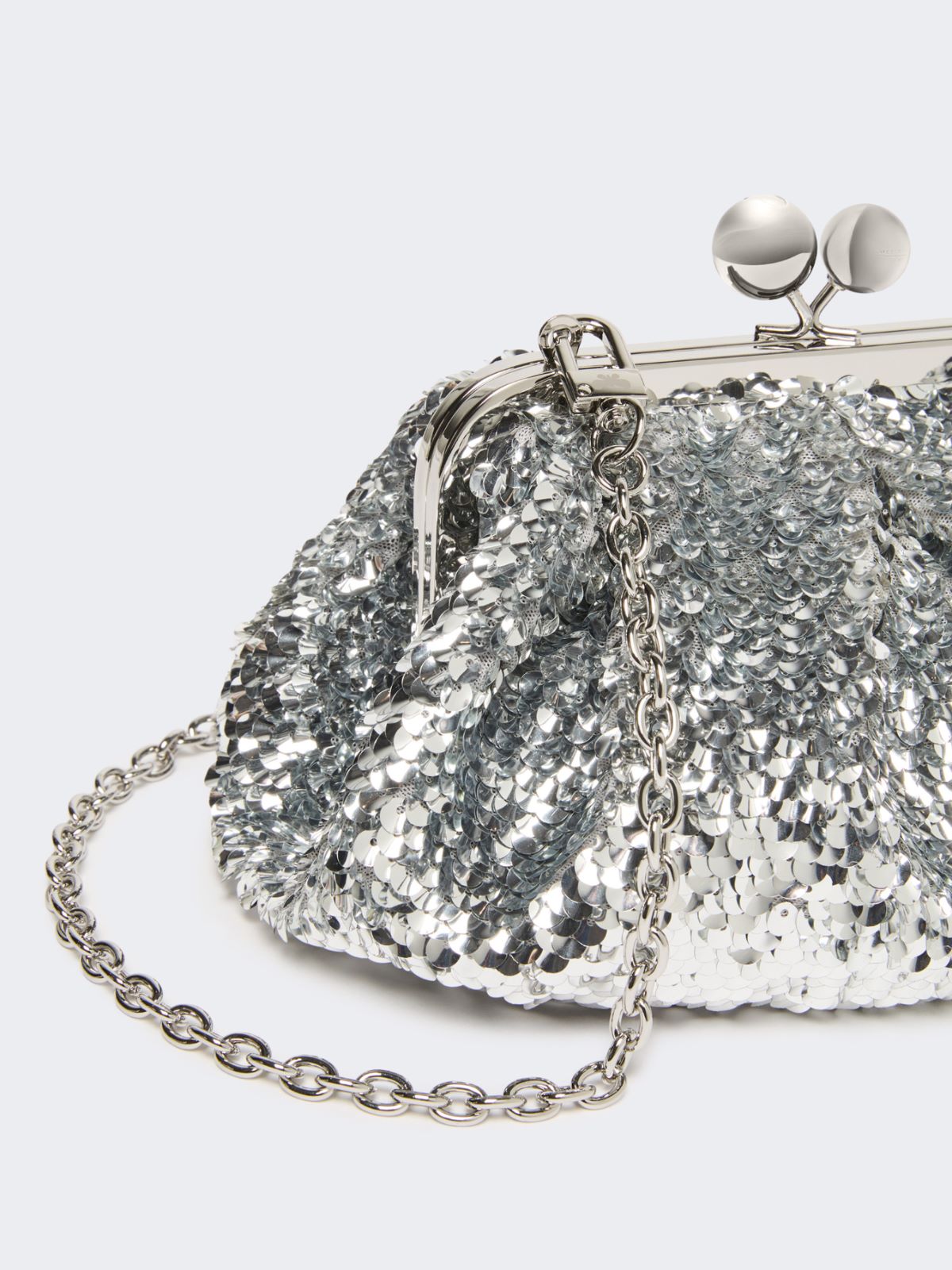 Sequin-adorned small satin Pasticcino Bag - SILVER - Weekend - 4