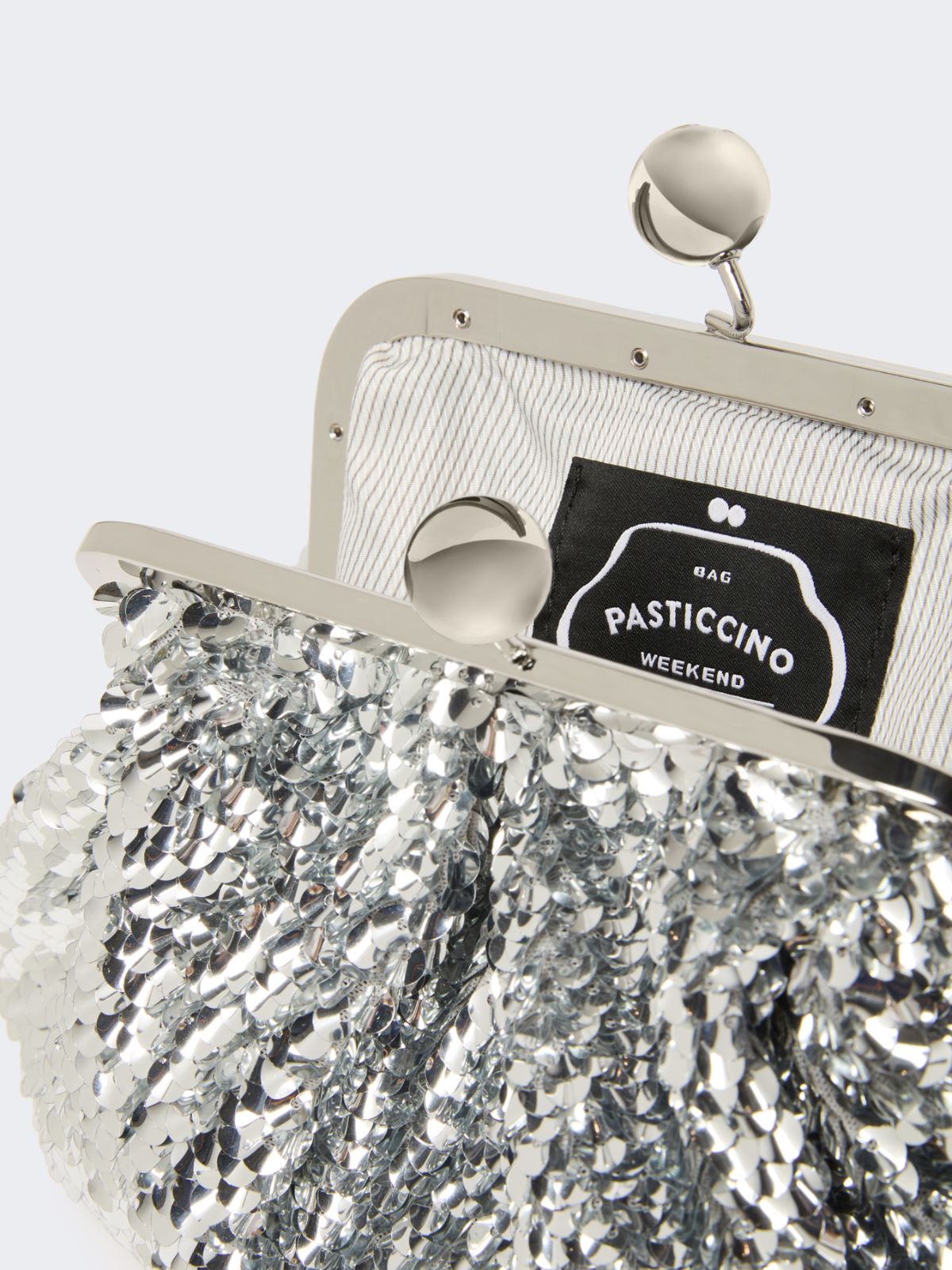 Sequin-adorned small satin Pasticcino Bag - SILVER - Weekend - 6