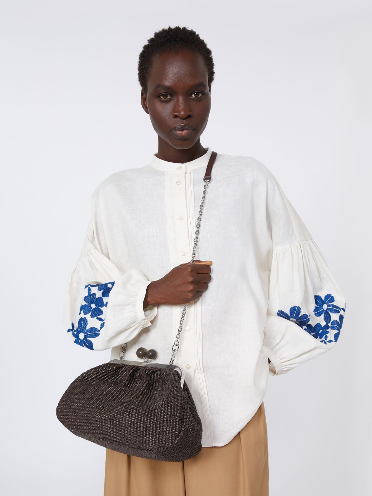 Medium raffia-effect Pasticcino bag - DARK BROWN - Weekend - 8