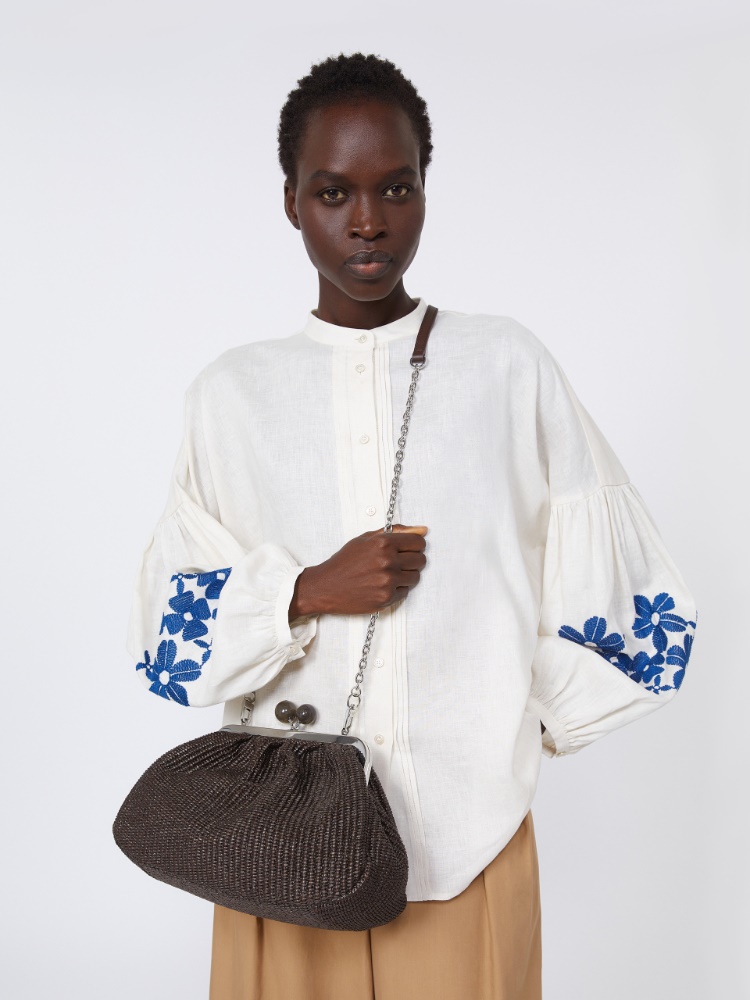 Medium raffia-effect Pasticcino bag - DARK BROWN - Weekend - 2