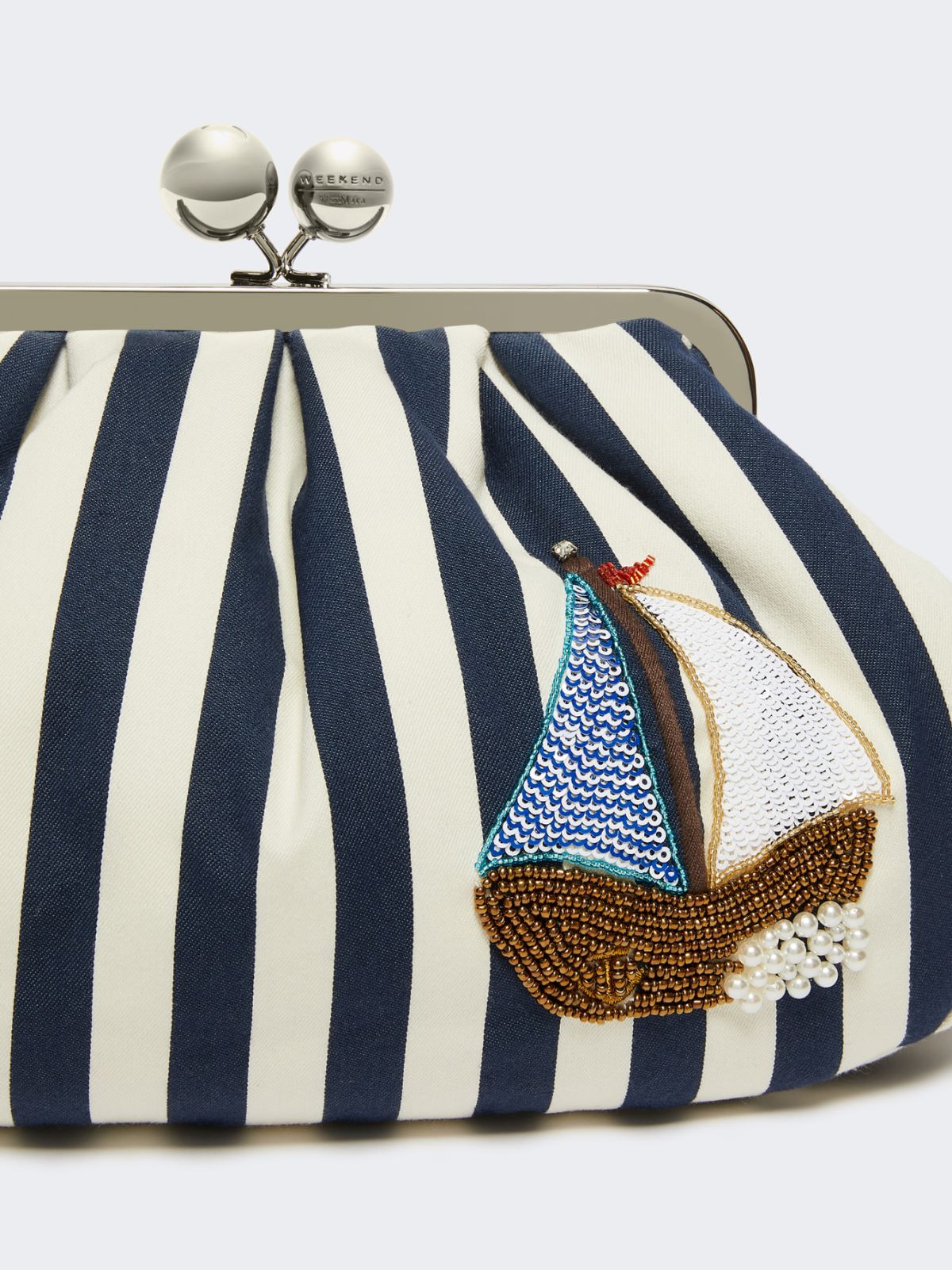 Medium striped cotton Pasticcino bag - CORNFLOWER BLUE - Weekend - 5
