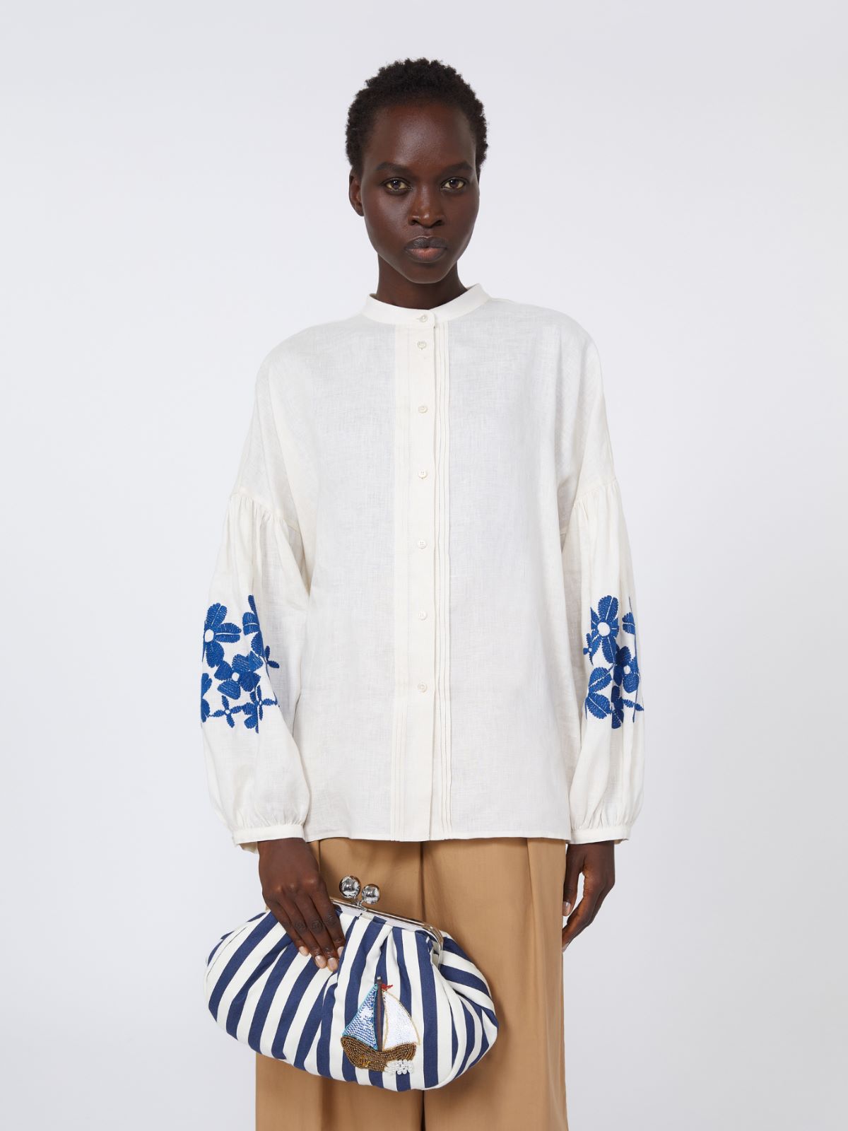 Medium striped cotton Pasticcino bag - CORNFLOWER BLUE - Weekend - 8