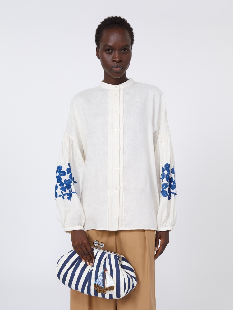 Medium striped cotton Pasticcino bag - CORNFLOWER BLUE - Weekend - 9